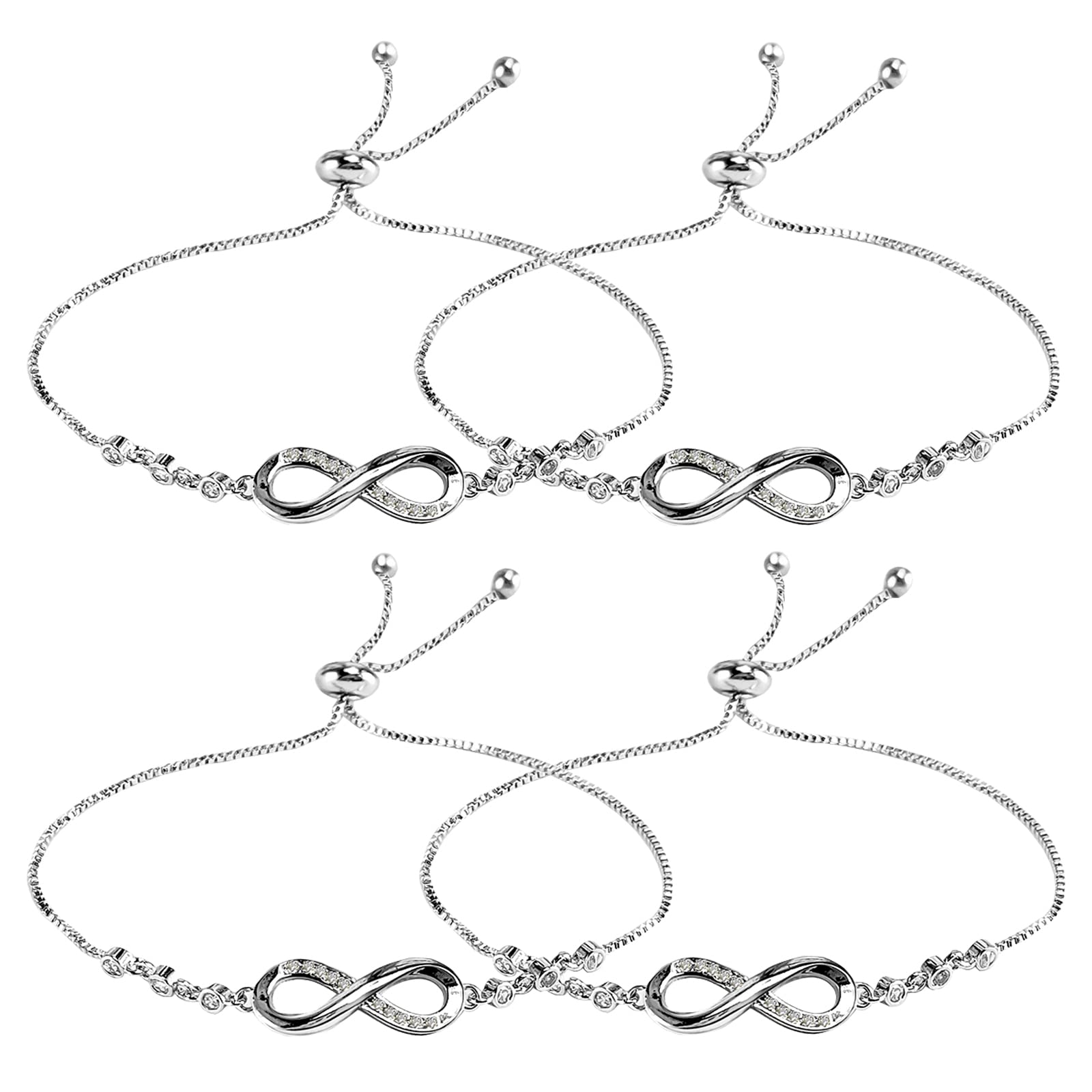 SwirlColor Adjustable Infinity Friendship Bracelets Set of 4 - Silver Charm Bracelets for Women, Girls, Sisters | Best Friend Gifts, Birthday Presents, Sister Jewelry | Perfect for Everyday Wear, Matching Friendship Jewelry, Special Occasions