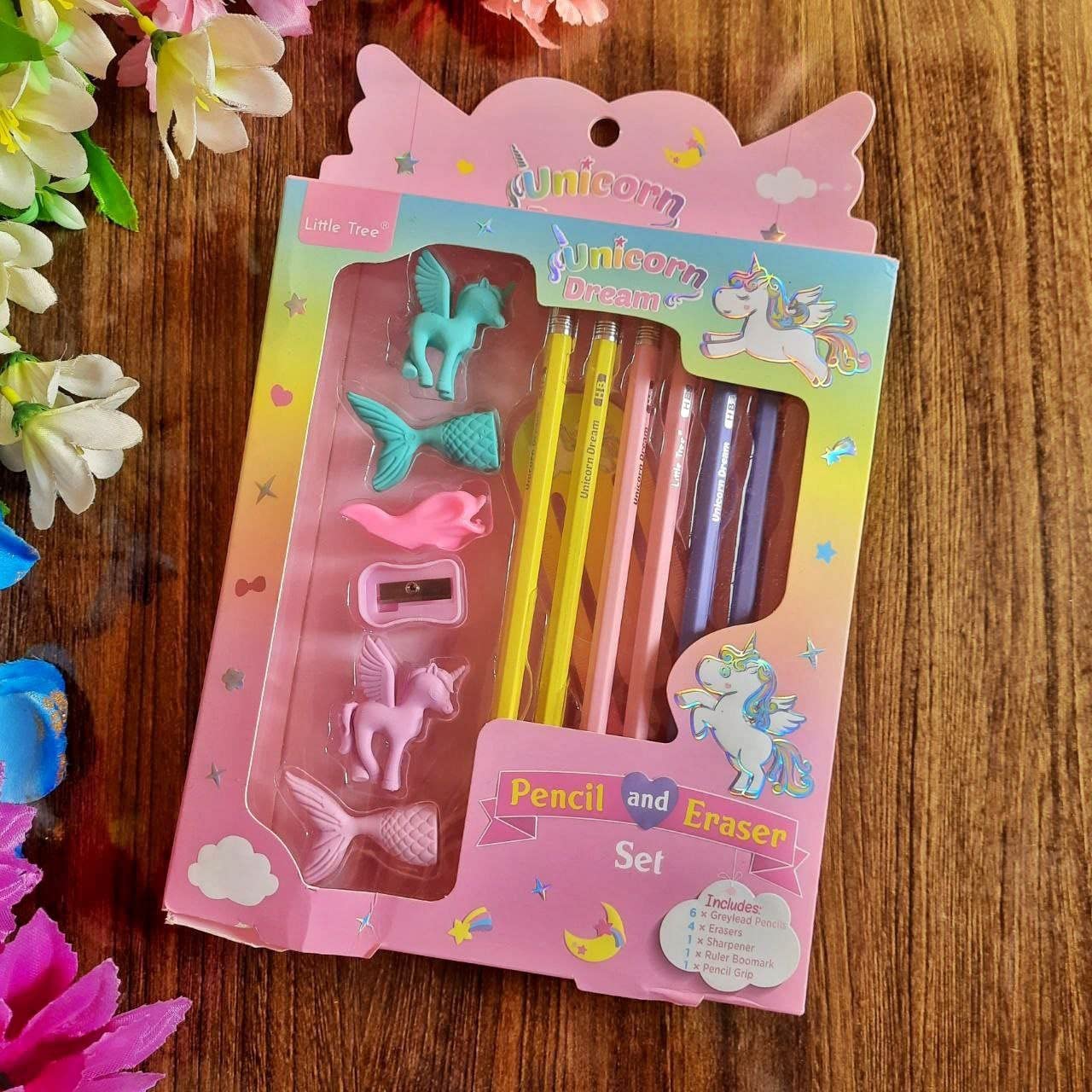Unicorn Stationery Kit for Girls - 24-Piece Set with Pencils, Eraser, Sharpener & Ruler | Cute School Supplies & Birthday Gift for Kids | Perfect for Classroom, Homework & Arts & Crafts (Multicolor)