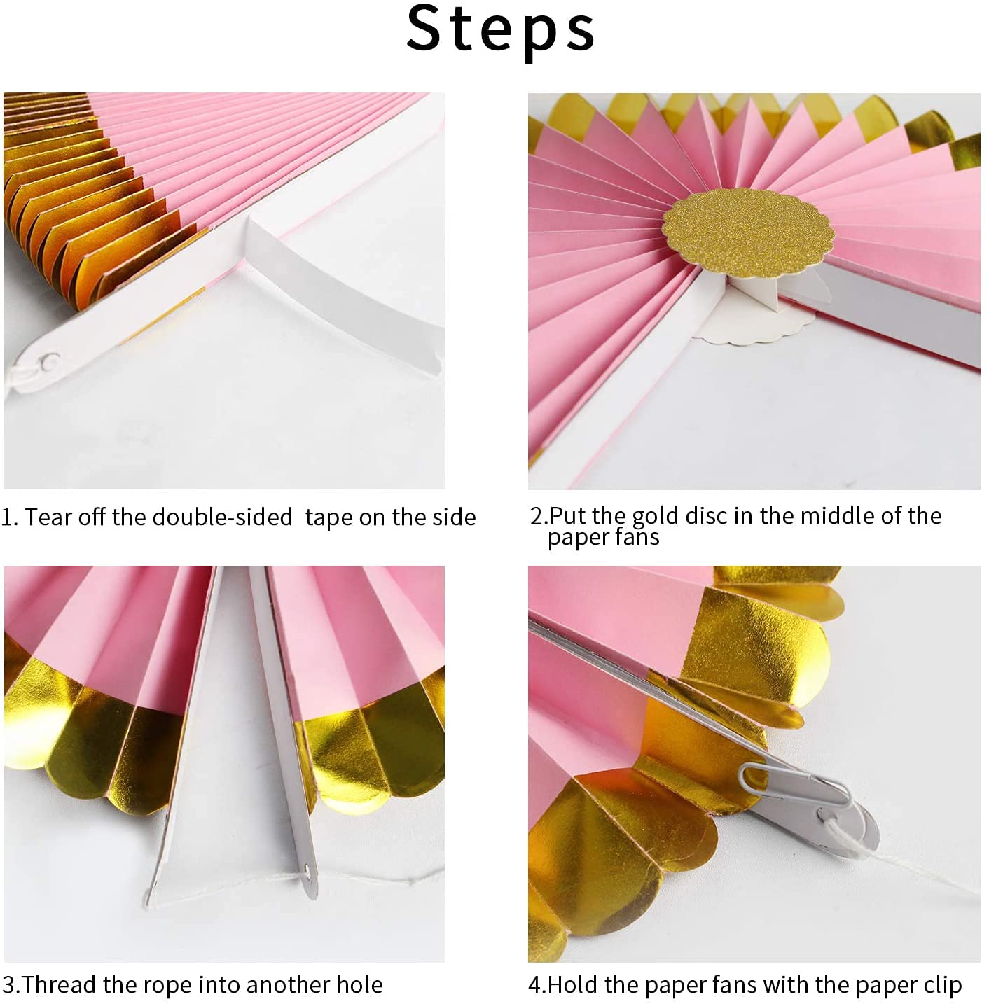 6 Pack Hot Pink Paper Fans Set - Party Decorations for Birthday, Wedding, Graduation Events - Perfect for Home, Office & Event Decor