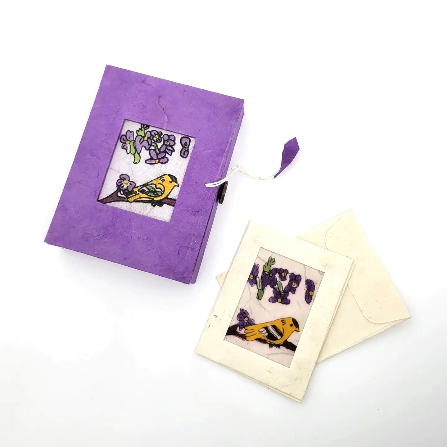 Batik Box and Mini Card Set - Goldfinch Design | Handmade Batik Stationery for Gifts, Notes & Home Decor | Perfect for Weddings, Birthdays & Special Occasions