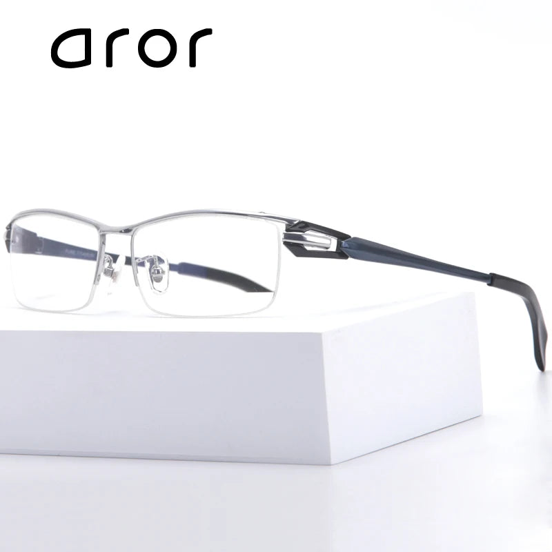 Aror Unisex Semi-Rimless Square Titanium Eyeglasses Frame 94284 - Lightweight & Durable for Work, Reading & Fashion