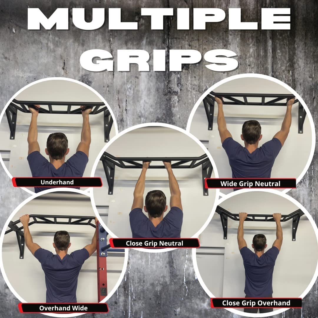 Gronk Fitness Ceiling Mounted Multi-Grip Pull Up Bar - Heavy Duty Chin Up Bar for Home Gym, Bodybuilding & Powerlifting Training - Easy Installation - Perfect for Garage, Basement & Home Workouts