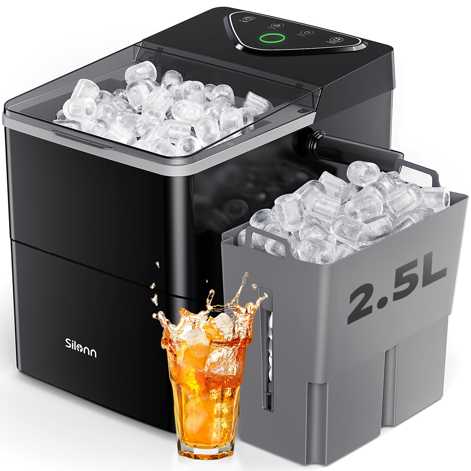 Silonn Countertop Ice Maker - 9 Cubes in 6 Minutes, 2.5L Expandable Ice Basket, Self-Cleaning with LED Touch Control, 2 Ice Size Options - Perfect for Home, Kitchen, Office, RV & Outdoor Entertaining