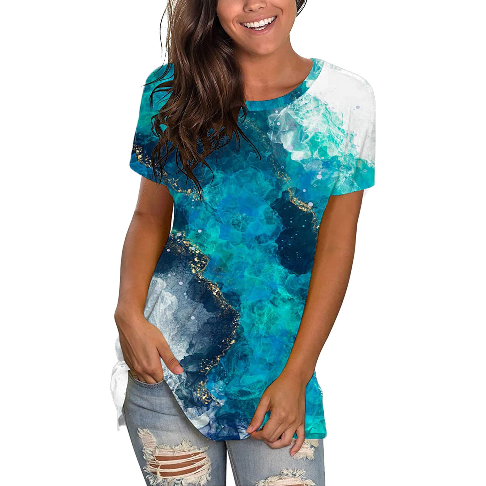 Women's Casual Blouses & Tops - Fashion O-Neck Printed Short Sleeve Shirt, Loose Pullover for Everyday Wear | Perfect for Office, Weekend Outings & Summer Vacation