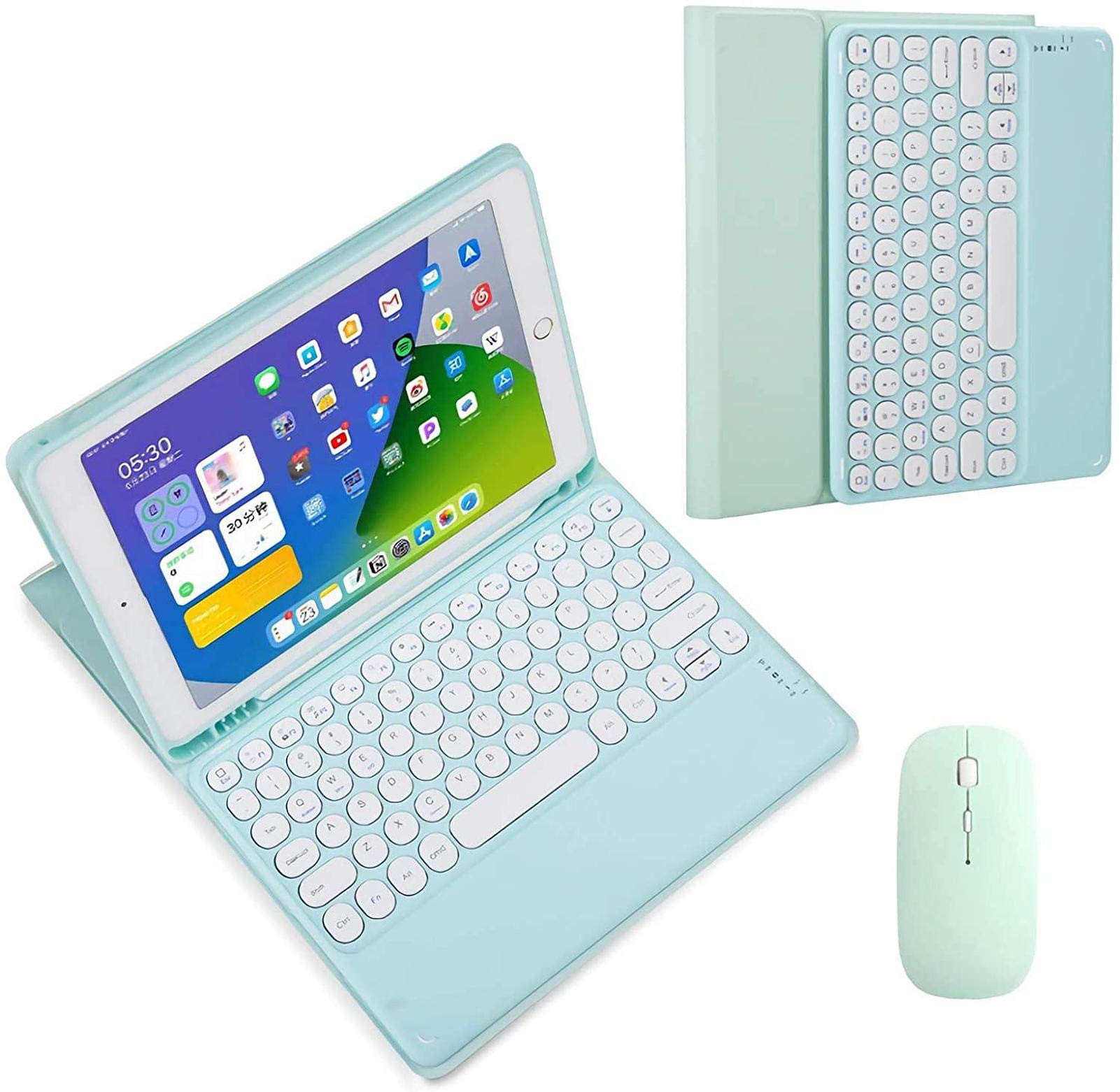 ZKAIAI Keyboard Case for iPad Pro 10.5 Inch - Detachable Bluetooth Keyboard with Built-in Apple Pencil Holder, Soft TPU Back Cover & Wireless Mouse - Green | Perfect for Work, Study & Travel