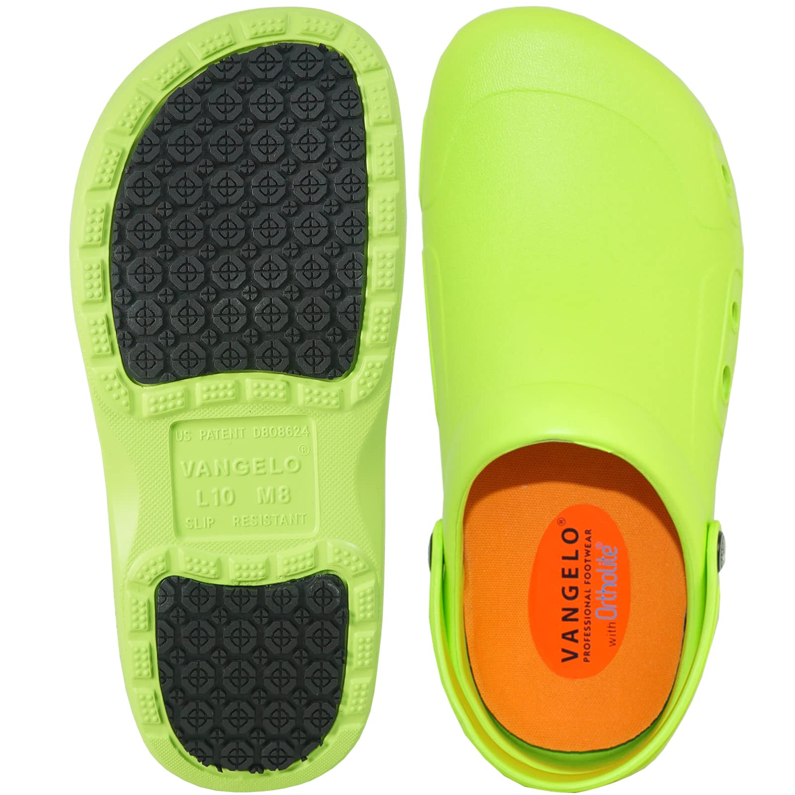 VANGELO Professional Slip Resistant Clogs - Waterproof Work Shoes for Women, Nurses & Chefs - Ritz Black, Lime White & Multicolor - Perfect for Hospitals, Kitchens & Food Service Industry