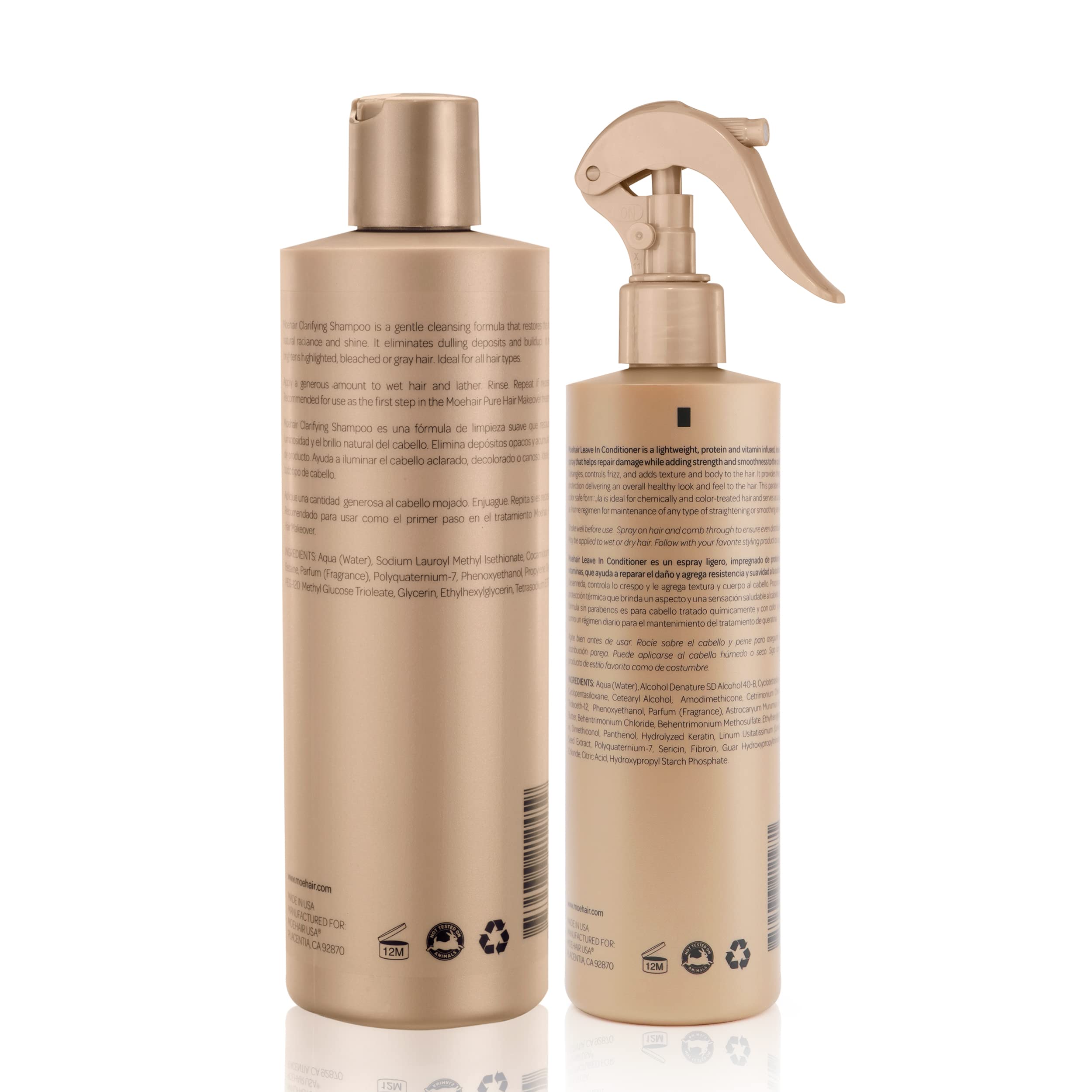 MOEHAIR Clarifying Shampoo & Leave-In Conditioner Set (12 Fl Oz Each) - Scalp Detox Shampoo for Dirt & Product Buildup Removal - Hydrating Moisturizing Hair Care - Paraben & Sulfate Free - Perfect for Daily Use & Post-Styling Treatment