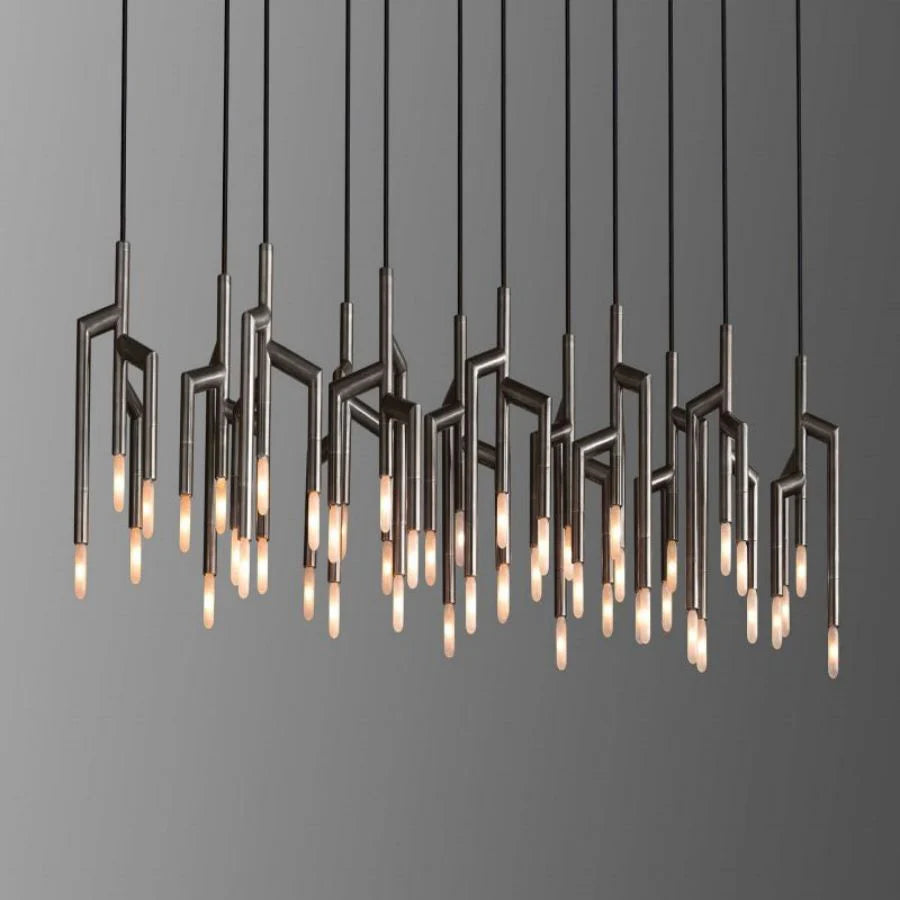 Modern Flora Linear Chandelier - 6-Light LED Crystal Pendant Lighting Fixture for Dining Room, Kitchen Island & Bedroom - Elegant Gold Finish Contemporary Ceiling Light