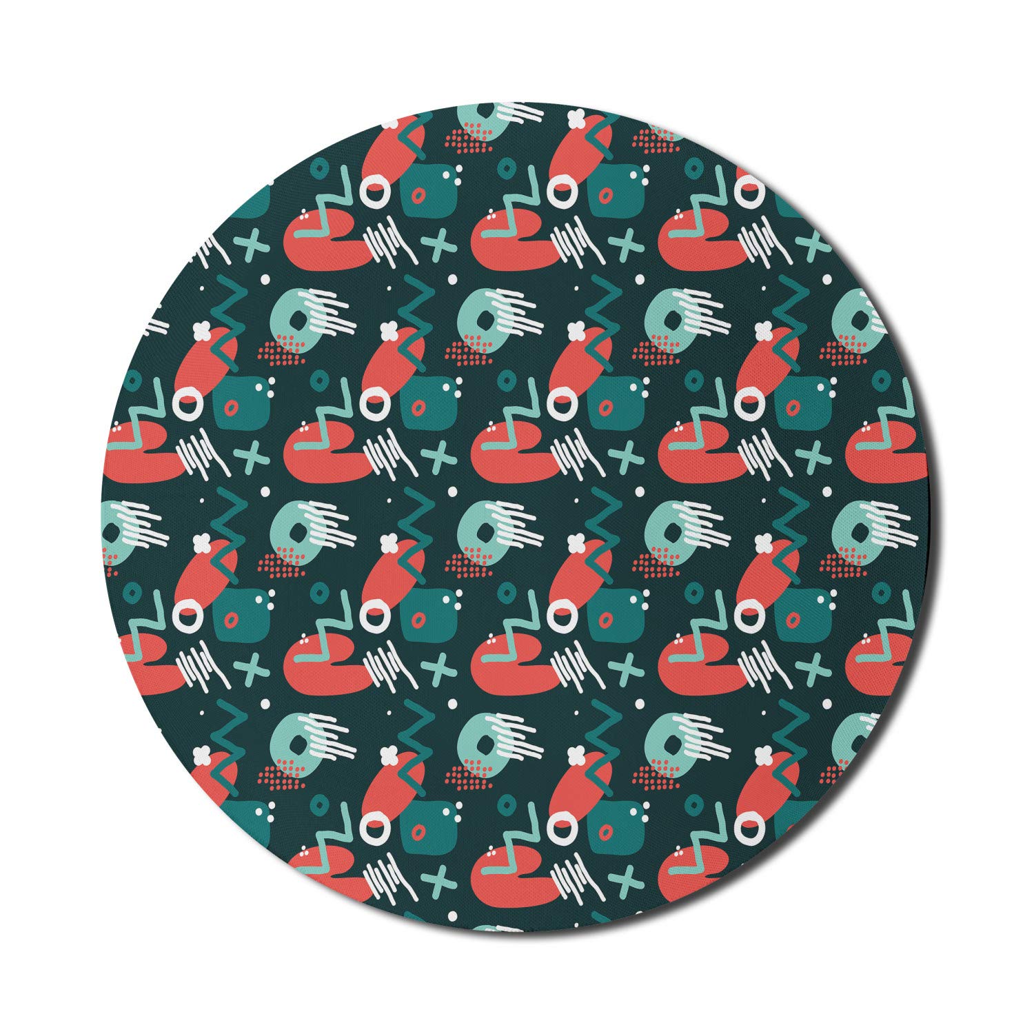 Ambesonne Modern Hipster Mouse Pad - Hand Drawn Abstract Geometric Design, Non-Slip Thick Rubber Base, 8 Inch Round Gaming Mousepad for Computers & Laptops - Perfect for Office, Gaming & Creative Workspaces (Multicolor)