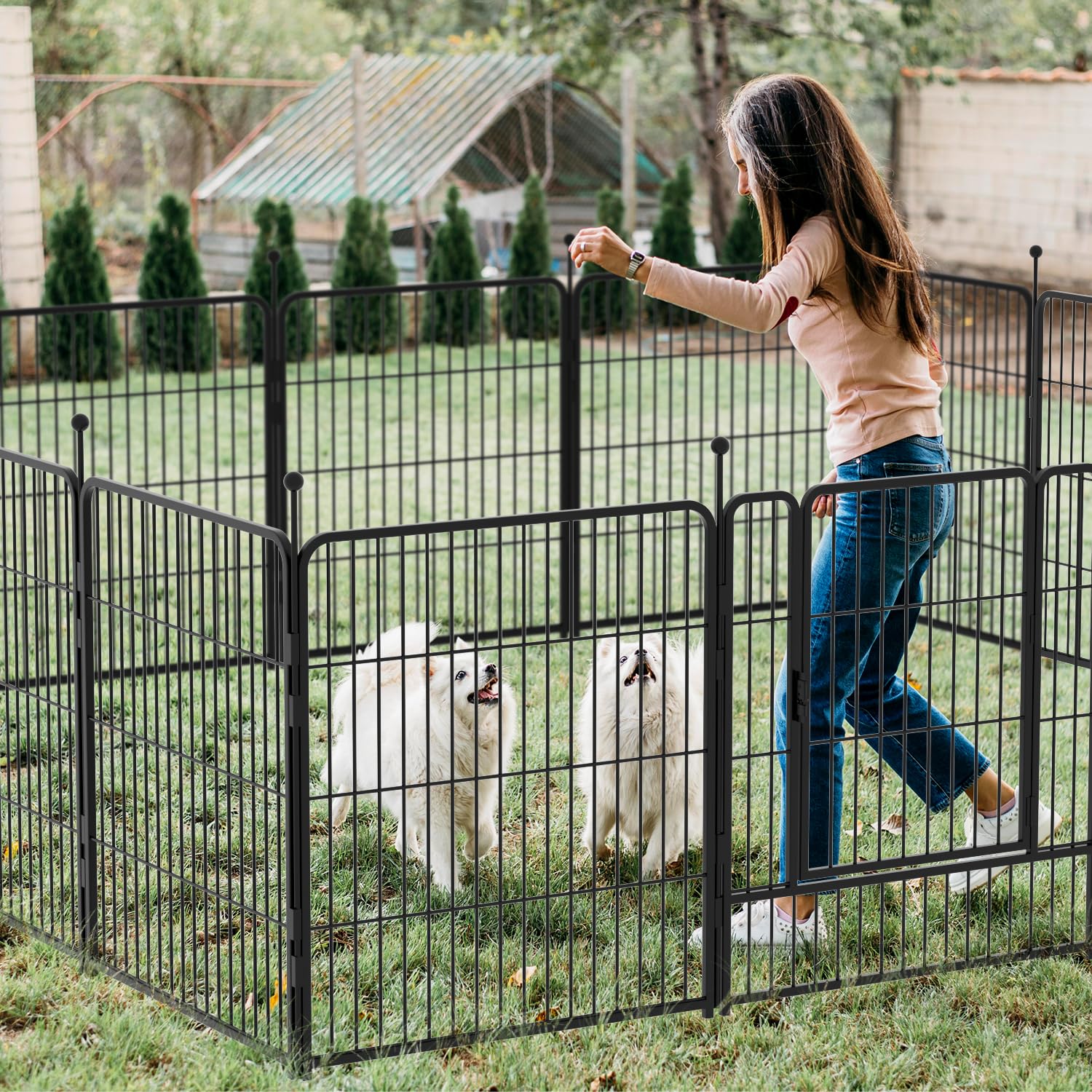 Heavy Duty Metal Dog Playpen - Portable Pet Exercise Fence for Small, Medium & Large Dogs | Indoor & Outdoor Use | RV Camping, Backyard, Travel & Home Protection (8 Panels, 40 Inch, Jet Black)