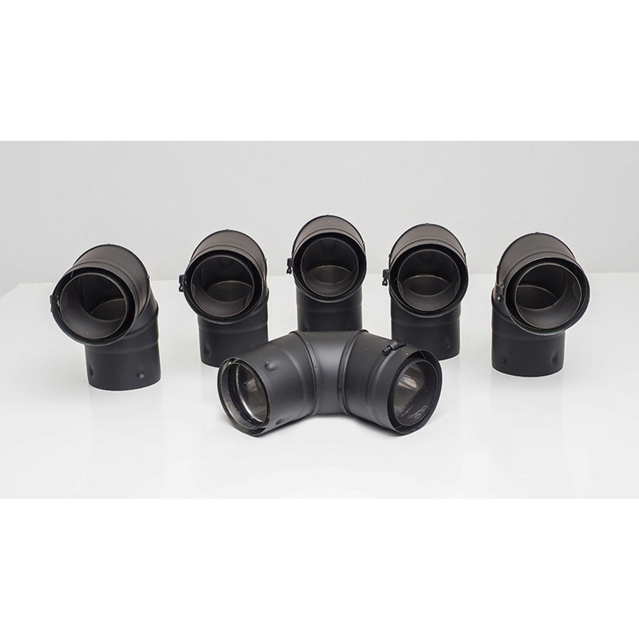 3 Pack Stainless Steel 304L Inner/Galvanized Outer 90 Degree Black Fixed Elbow - VPB EL0390 - Perfect for Pellet Stove Venting, HVAC Systems & Industrial Exhaust Applications