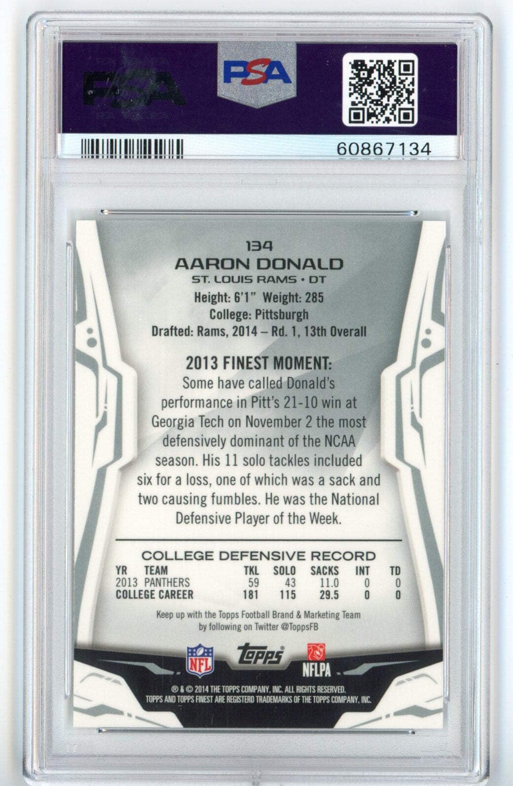 2014 Topps Finest Aaron Donald #134 Rookie RC Football Card PSA 10 Gem Mint - Perfect for NFL Collectors, Sports Memorabilia Displays & Investment Collections