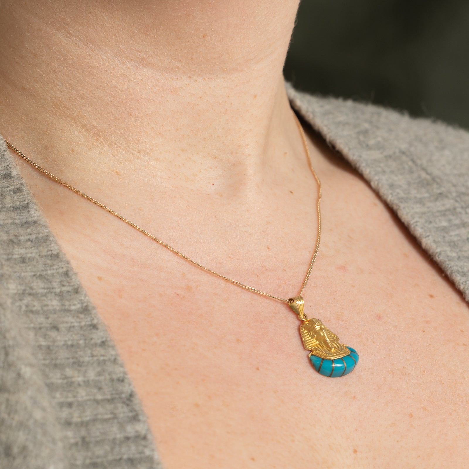 Egyptian Pharaoh Head Turquoise Pendant Necklace | 3.00ct Genuine Stone | Perfect for Costume Parties, Historical Reenactments & Unique Gift Giving