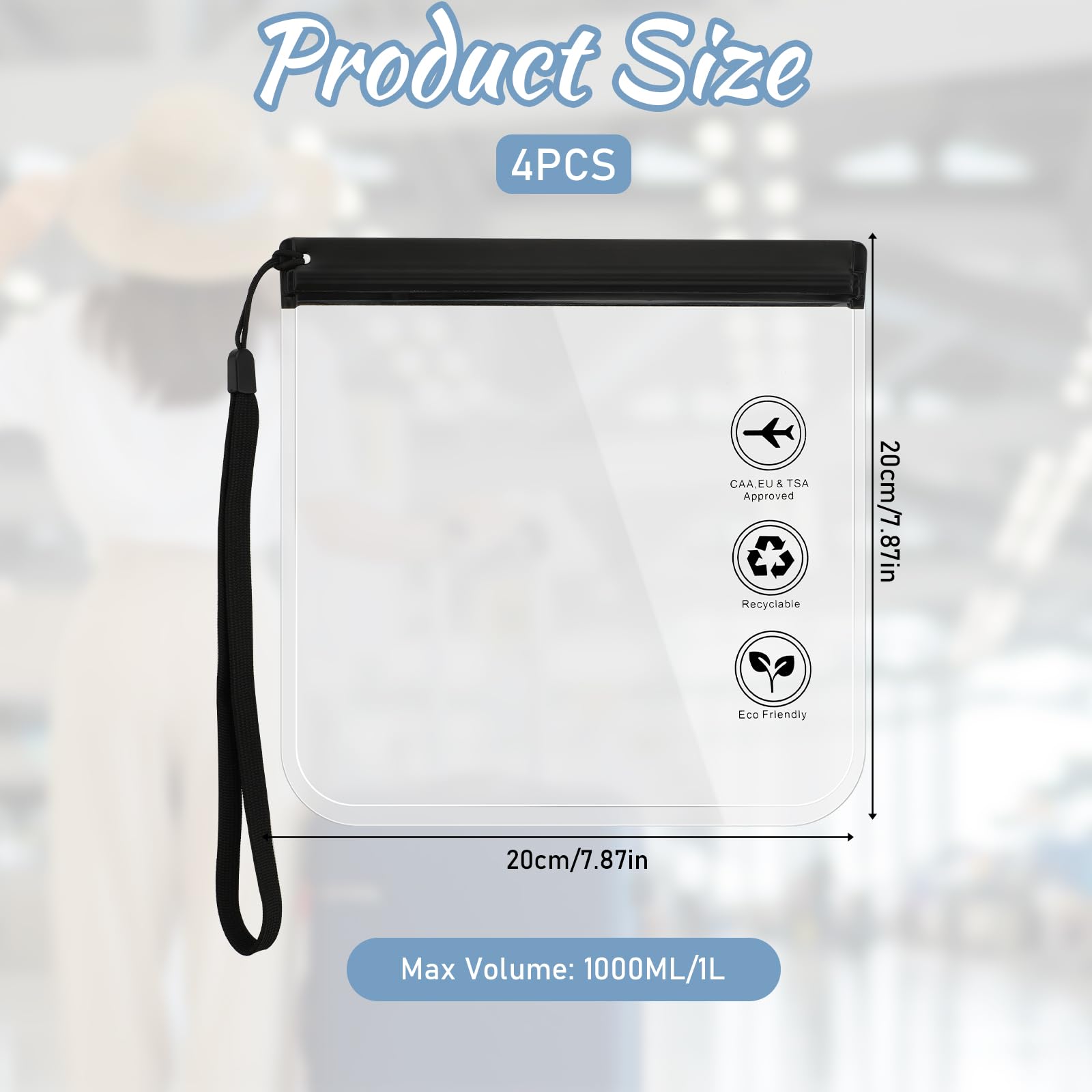4-Pack TSA Approved Clear Quart Size Toiletry Bags - Waterproof Travel Cosmetic Bags with Zippers for Women & Men - Airline Compliant Carry-On Essentials for Airport Security & Vacation Packing