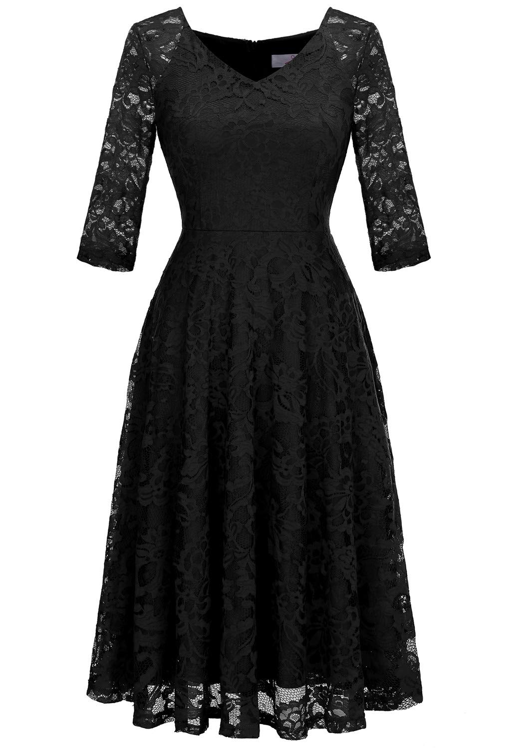 Elegant Long-Sleeve Lace Wedding Guest Dress for Women - A-Line Formal Cocktail Party Midi Gown | Perfect for Prom, Evening Events & Special Occasions