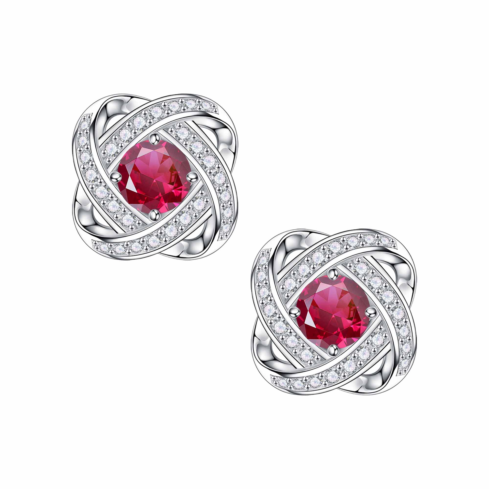 Genuine & Created Birthstone Stud Earrings for Women - 18K White Gold Plated S925 Sterling Silver - Round Cut Sparkle Jewelry - Perfect Birthday Gift for Mom & Women (Ideal for Everyday Wear, Special Occasions & Gift Giving)