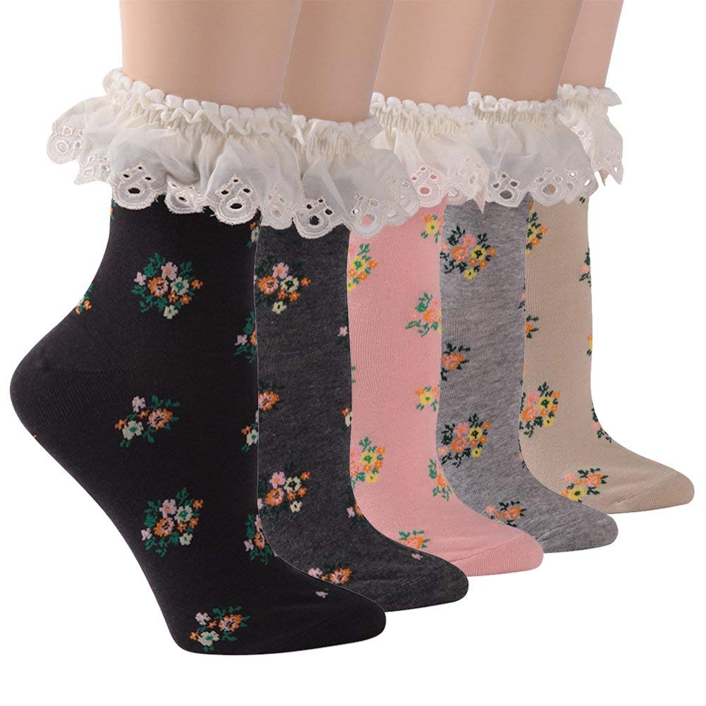 Women's Lace Ruffle Ankle Socks - Floral Frilly Casual Novelty Socks for Women & Girls | Perfect for Dresses, Skirts & Summer Outfits