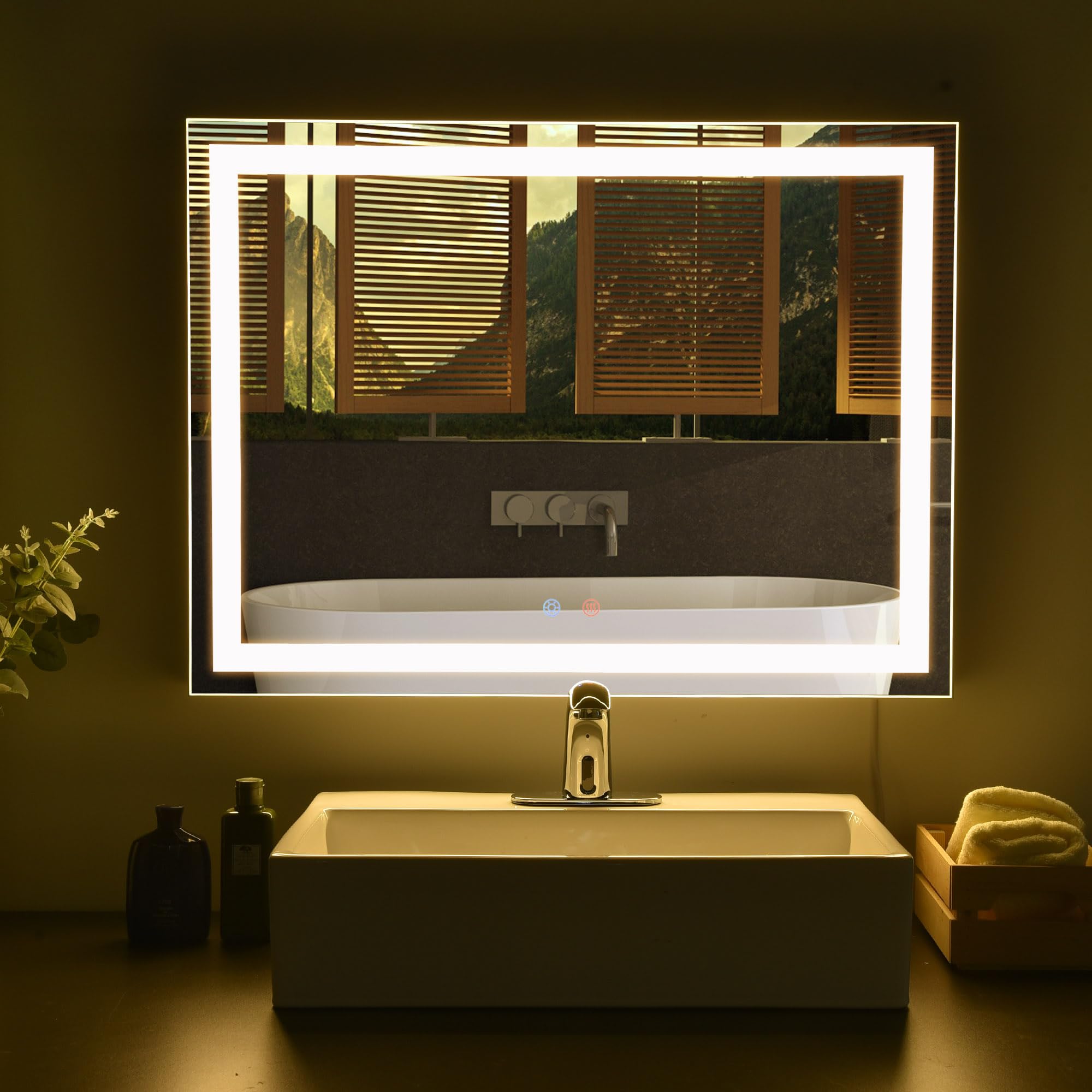 Aquaterior 32x24 Inch LED Bathroom Mirror with Anti-Fog, Touch Switch & Dimmable Lighting - Horizontal/Vertical Wall Mounted Makeup Vanity Mirror for Modern Bathrooms, Powder Rooms and Dressing Areas