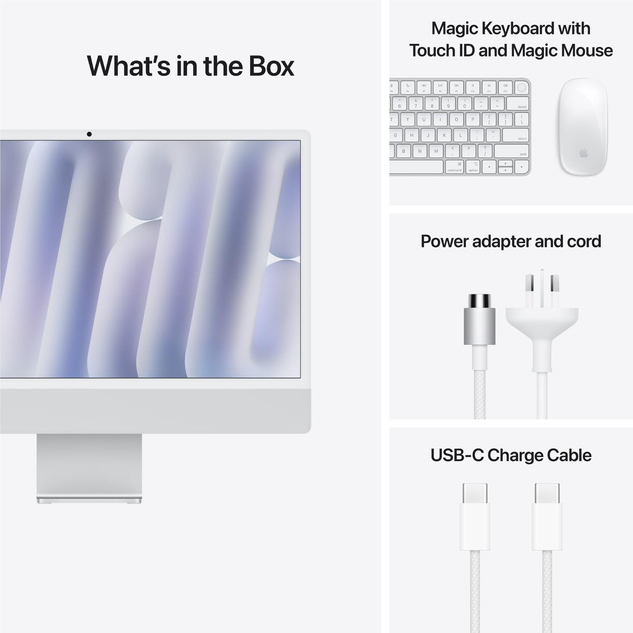Apple iMac 24-inch (2024) with Retina 4.5K Display, M4 Chip (10-core CPU), 256GB SSD, Silver - Nano Texture Glass for Home Office & Creative Studio Work