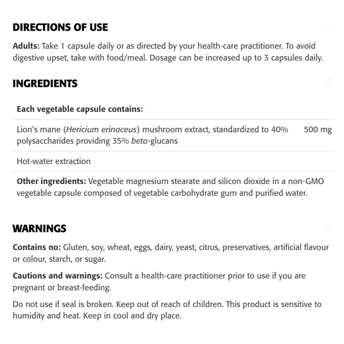 Premium Lion's Mane Mushroom Extract 500mg - 60 Vegan Capsules for Brain Health, Memory & Focus - Organic Nootropic Supplement for Cognitive Support