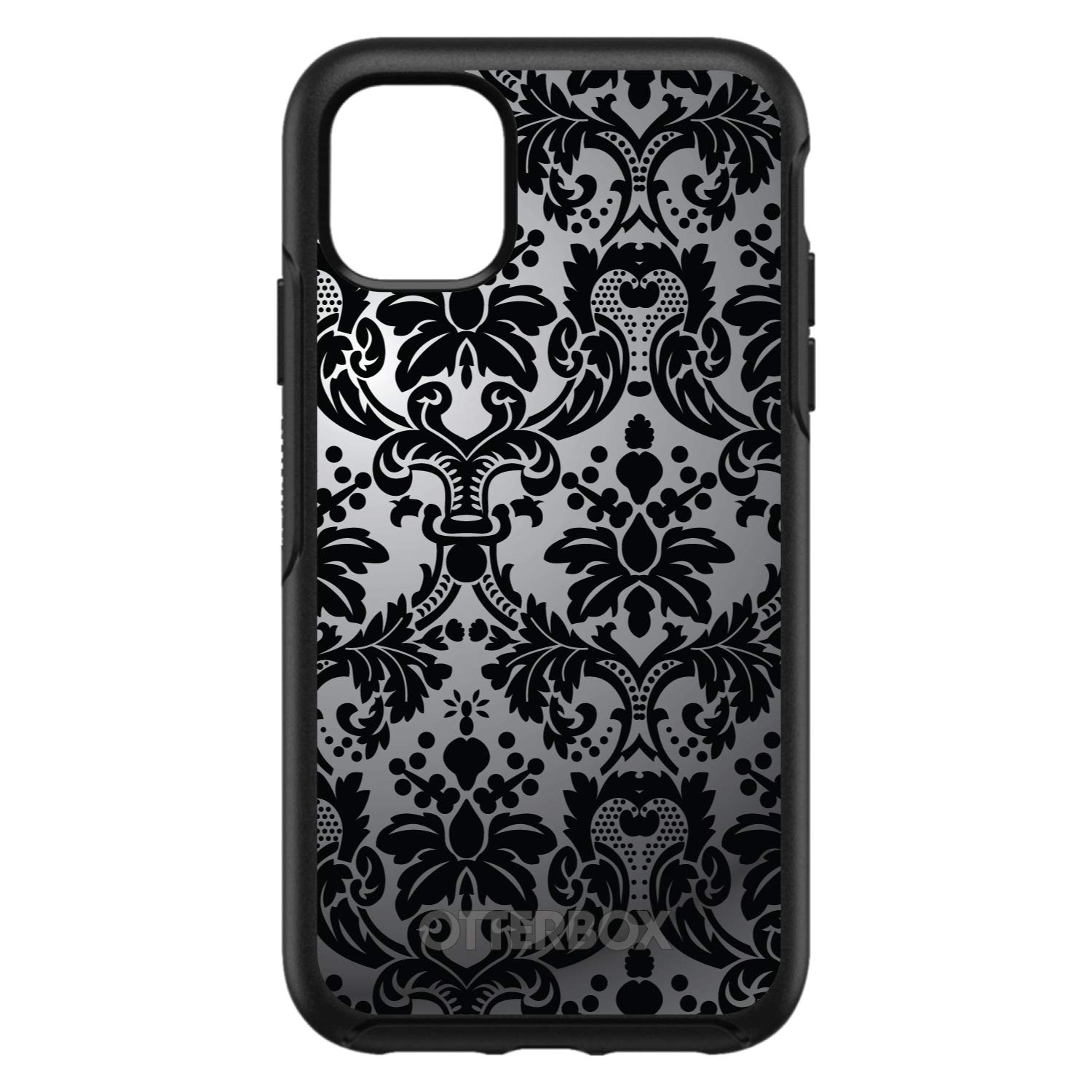 DistinctInk iPhone 11 Pro MAX Case (6.5 Inch) - Premium Floral Damask Design in Silver Grey & Black - OtterBox Symmetry Replacement - Durable Protection for Everyday Use & Travel