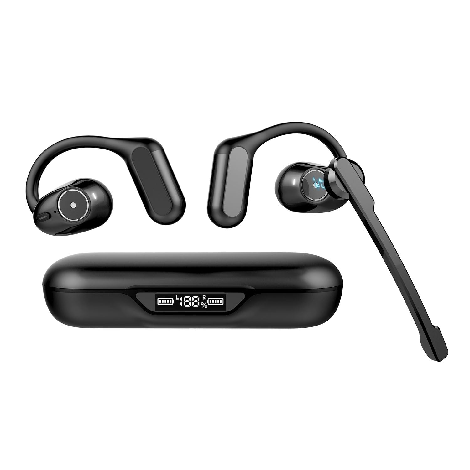 BANIGIPA Open Ear Bluetooth Headphones with Detachable Boom Mic - Wireless 5.4 Earbuds with Noise Canceling Mic, Multipoint Connection & Charging Case - Lightweight Comfort for Work, Gaming & Outdoor Activities