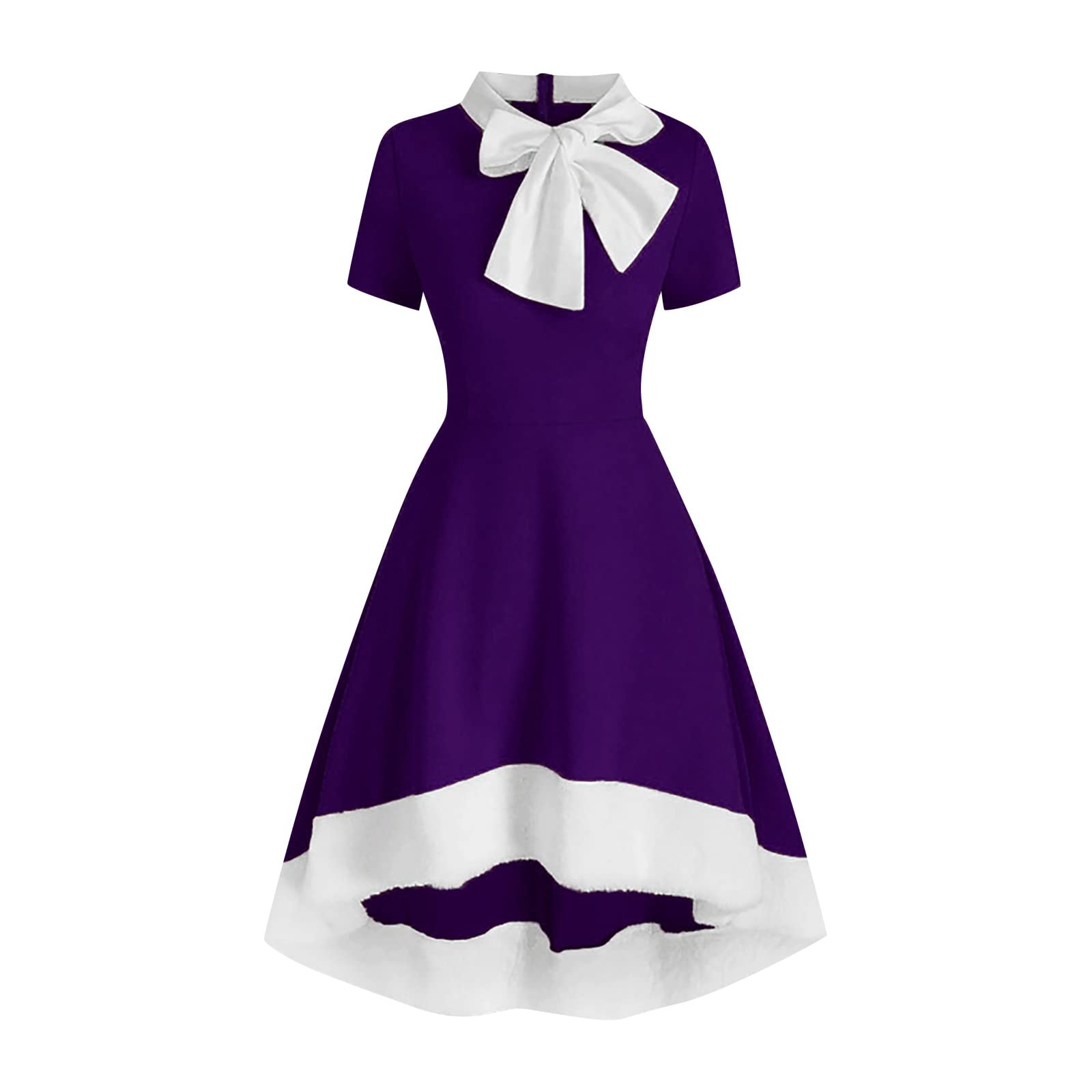 Vintage Christmas Party Dress for Women Plus Size - Elegant Maxi Long Dress with Plaid Patchwork & Bow Detail - Rockabilly Cocktail Dress for Holiday Gatherings, Office Parties & Festive Celebrations