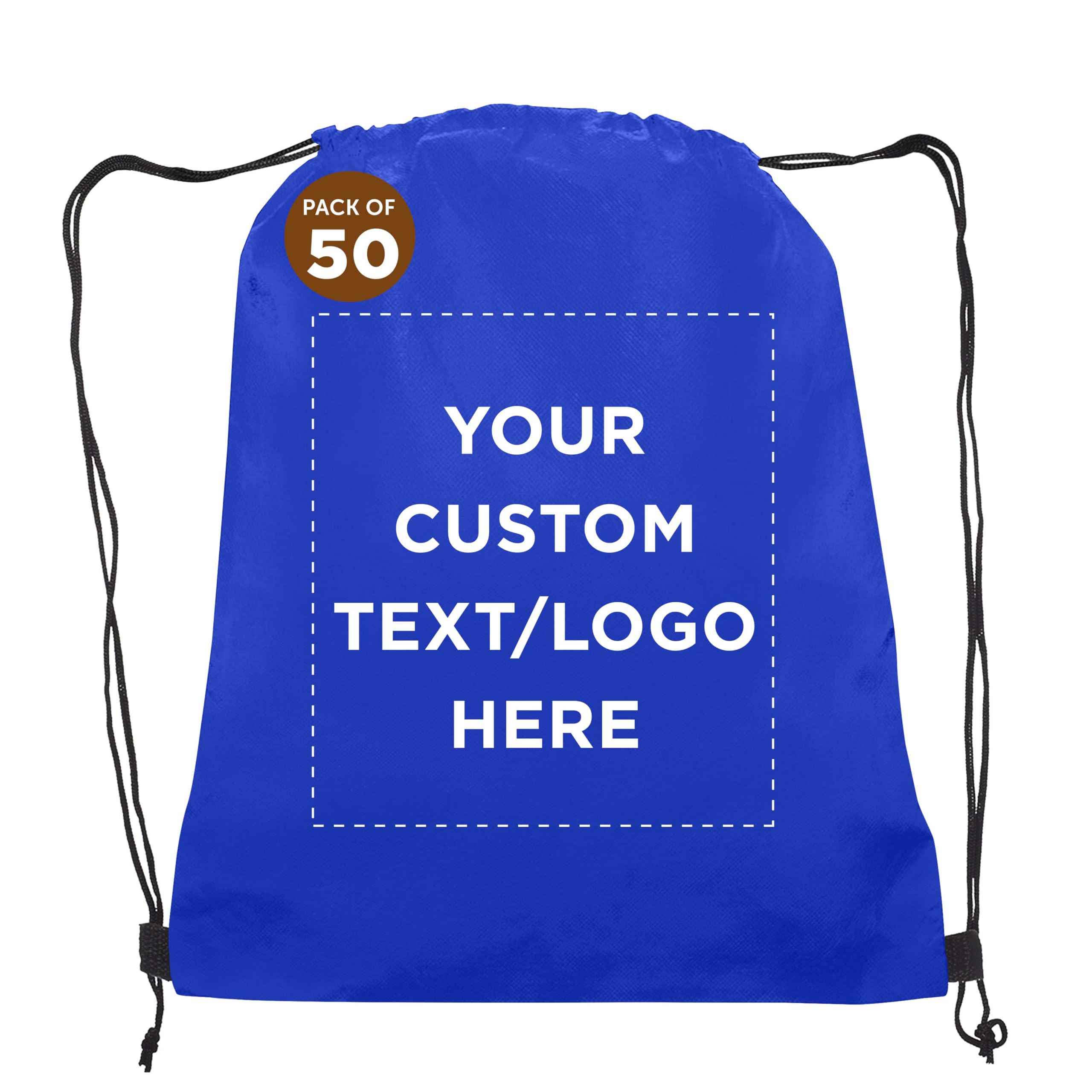 Custom Non-Woven Drawstring Backpacks Bulk Pack of 50 - Personalized Promotional Backpacks for Travel, Gym, School & Everyday Use - Lightweight & Durable - Perfect for Events, Giveaways & Sports - Blue