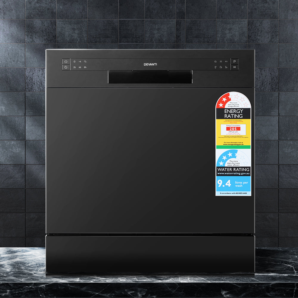 Devanti 8 Place Settings Compact Countertop Dishwasher in Black - Perfect for Small Kitchens, Apartments & RVs