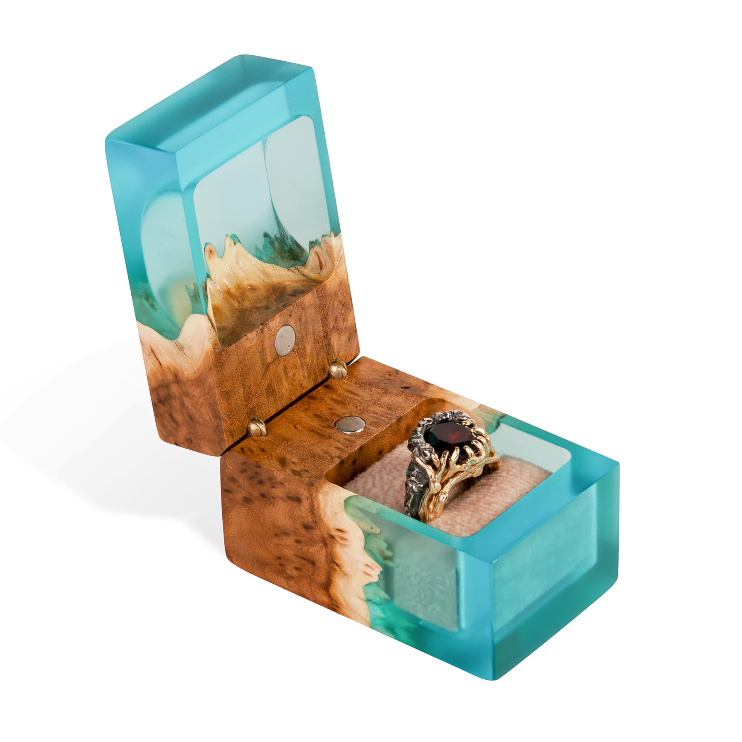 Handcrafted Wooden Engagement Ring Box - Unique Proposal Ring Holder for Wedding & Special Occasions - Elegant Aqua Blue Ring Display Gift for Women & Men - Perfect for Proposals, Anniversaries, and Romantic Surprises