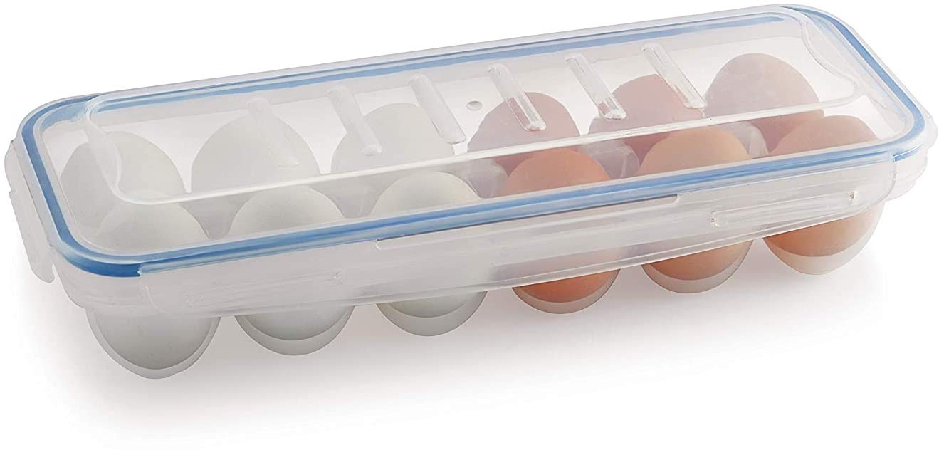 TEDEMEL 12-Piece Plastic Egg Storage Container with Lid - Fridge & Oven Safe Egg Tray for Freshness - Perfect for Kitchen Organization, Camping, and Meal Prep (White)