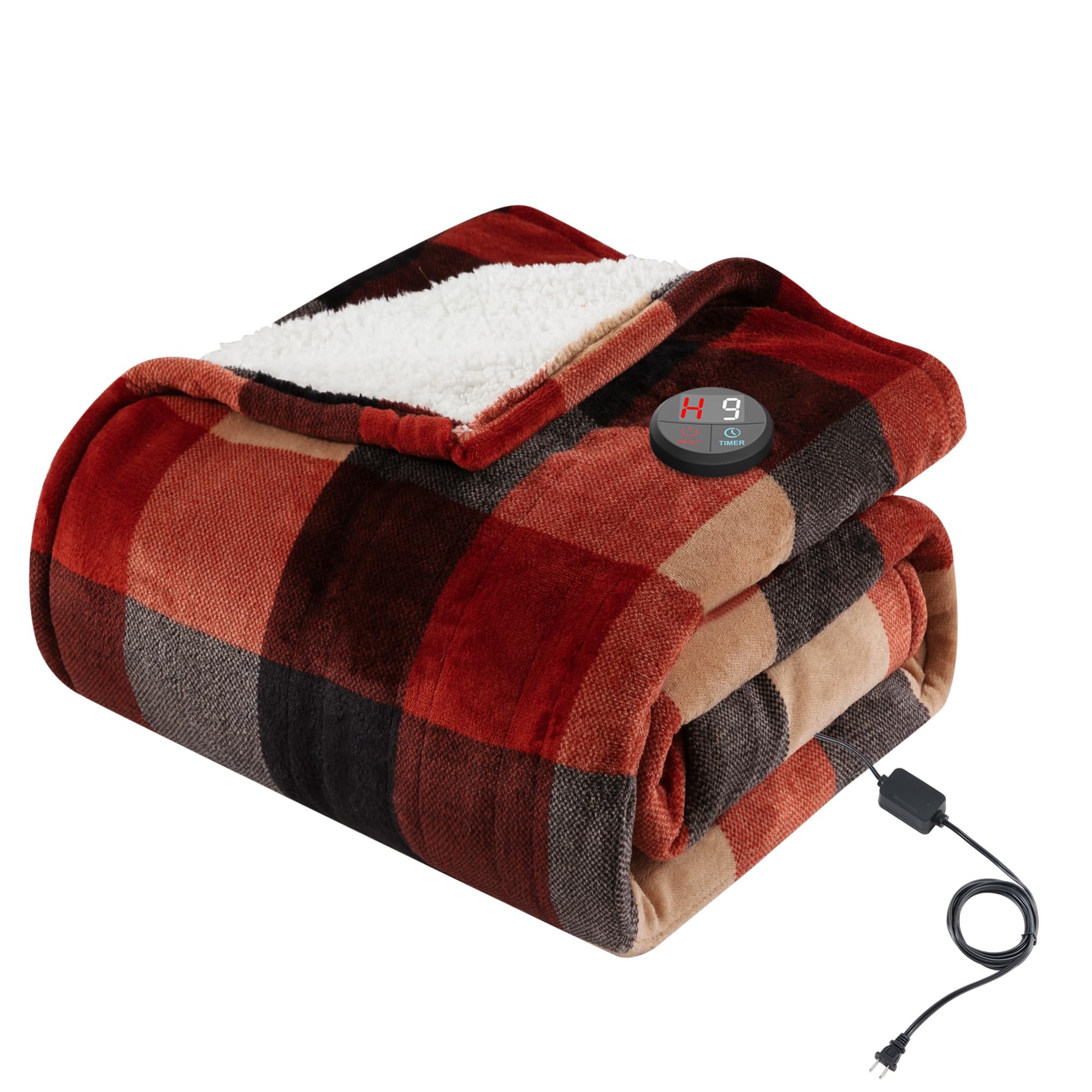 GOTCOZY 50''x60'' Electric Heated Throw Blanket - 10 Heat Levels & 9 Timer Settings, One-Touch Control, Machine Washable (Red/Black) - Perfect for Winter Warmth, Bedroom Comfort & Cozy Movie Nights