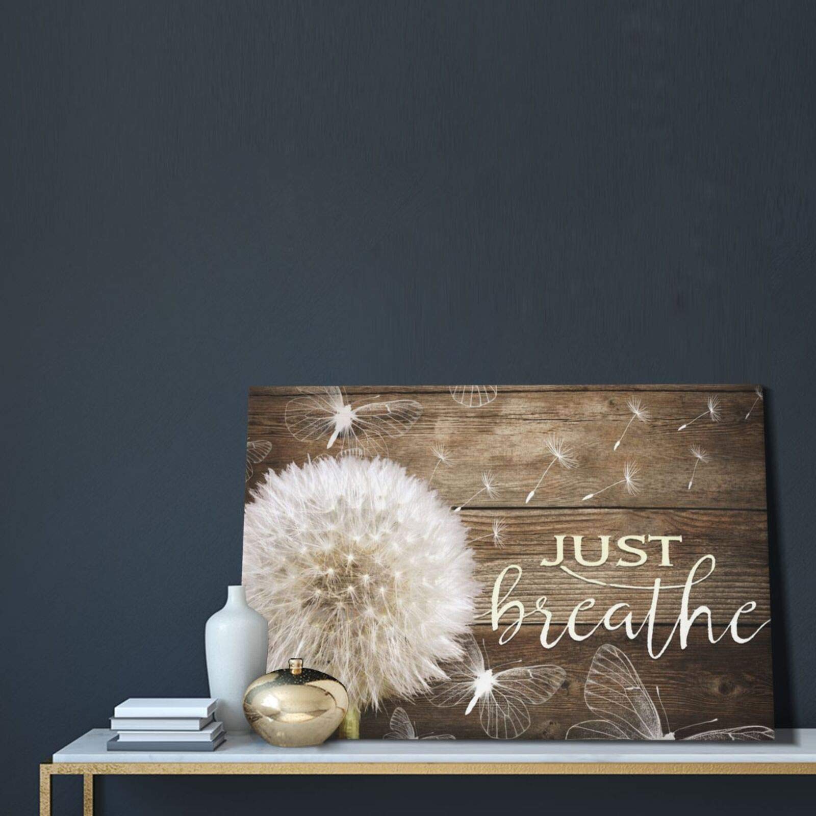 White Dandelion & Butterflies Canvas Wall Art - Framed Ready to Hang 16x24 Inch Inspirational Quote Decor for Living Room, Bedroom, Bathroom | Perfect for Home, Office & Gift Giving