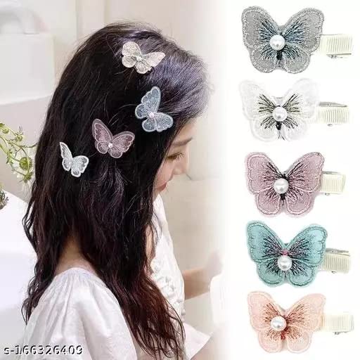NANDANA COLLECTIONS 5-Piece Fabric Butterfly Hair Clips - Korean Style Hair Pins & Accessories for Women Girls (Multicolor) - Perfect for Parties, Weddings & Daily Styling