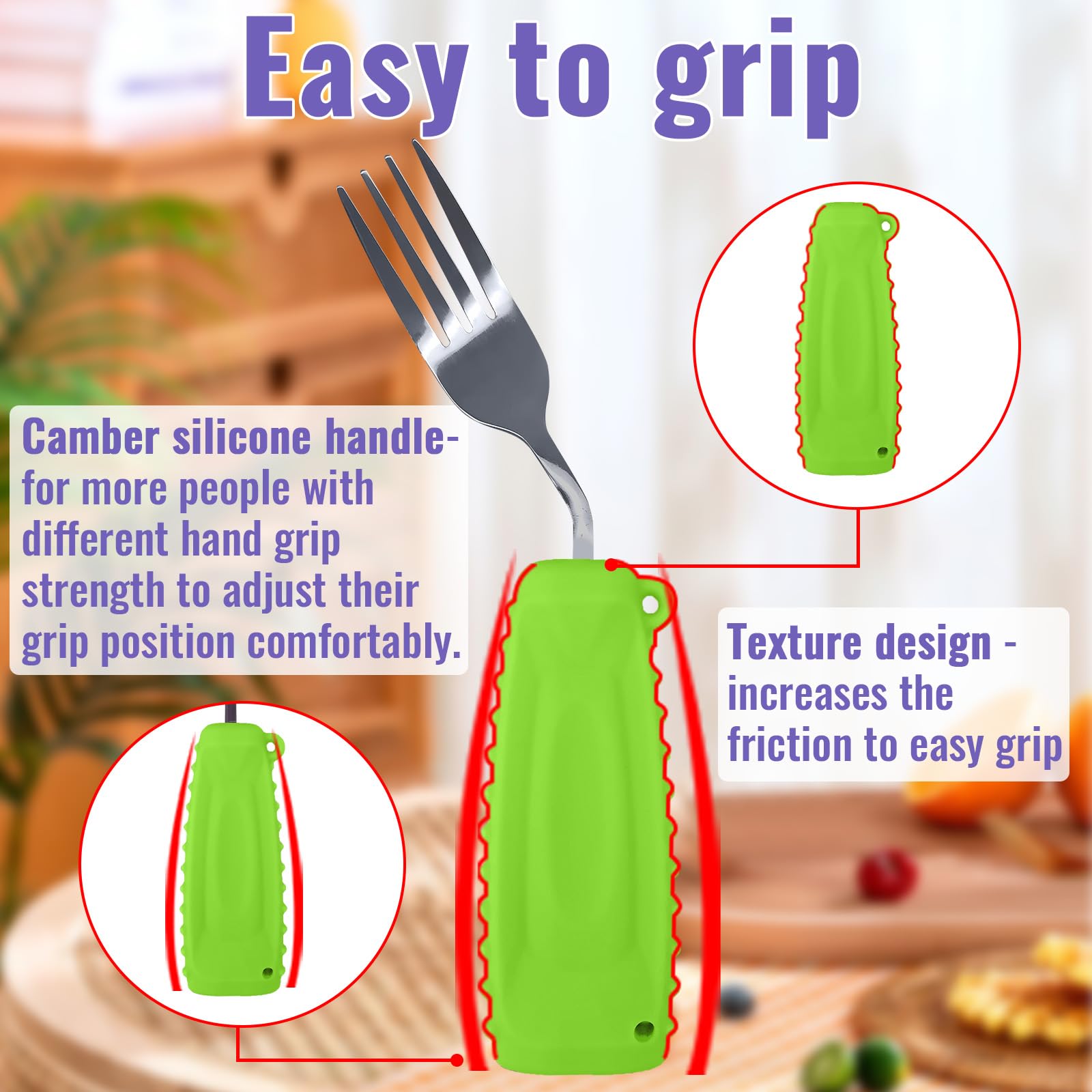 Weighted Adaptive Utensils Set - Non-Slip Angled Spoon & Fork for Parkinson's, Arthritis, Elderly & Hand Tremors (Right Hand, 2-Pack, Green) | Easy Grip Silverware for Daily Meals & Assisted Living