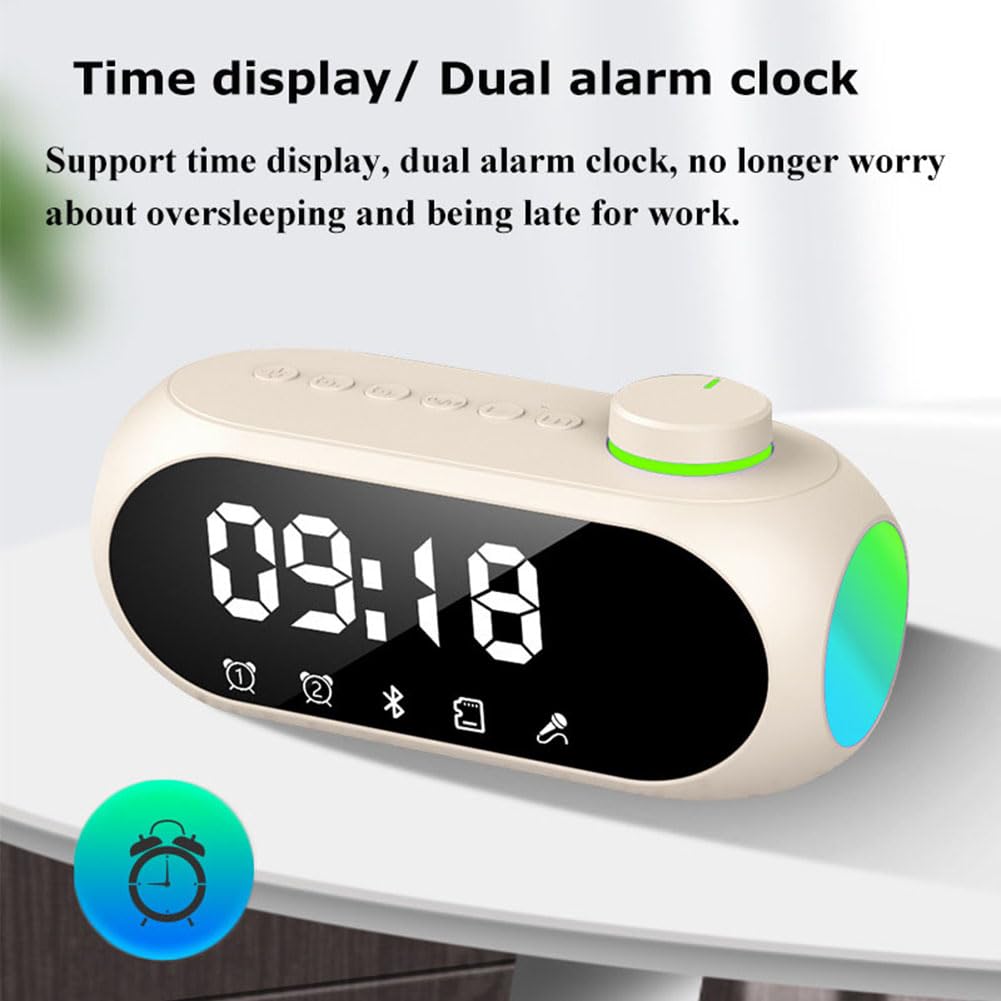 Portable Mini FM Radio Bluetooth Speaker with Hifi Sound, RGB Light, Dual Alarm Clock, Hands-Free Calling - Perfect for Home, Office, and Outdoor Use