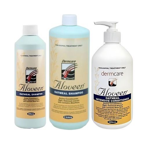 Dermcare Malaseb Medicated Shampoo for Dogs & Cats - 200ml & 1L Sizes | Aloveen Oatmeal Shampoo & Conditioner Set - 500ml & 1L | Vet-Recommended Pet Care Solution for Skin Irritations & Allergies - Perfect for Bathing & Grooming at Home