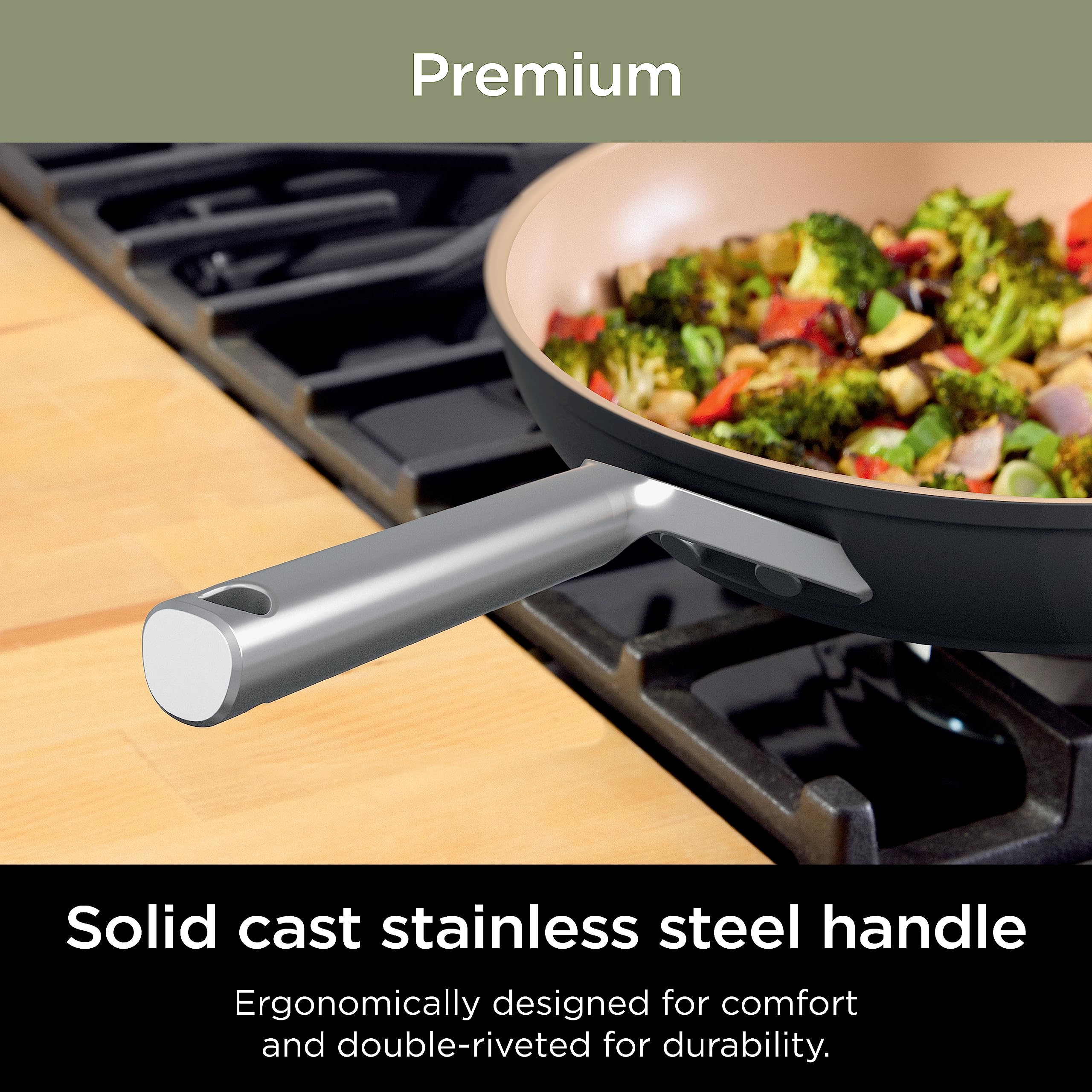 Ninja Pots and Pans Set - 9-Piece Nonstick Ceramic Cookware Set | PTFE & PFOA Free | Oven Safe to 550°F | Induction Compatible | 3 Frying Pans & 3 Cooking Pots | Extended Durability | Perfect for Home Cooking, Meal Prep & Professional Chefs | CW99009