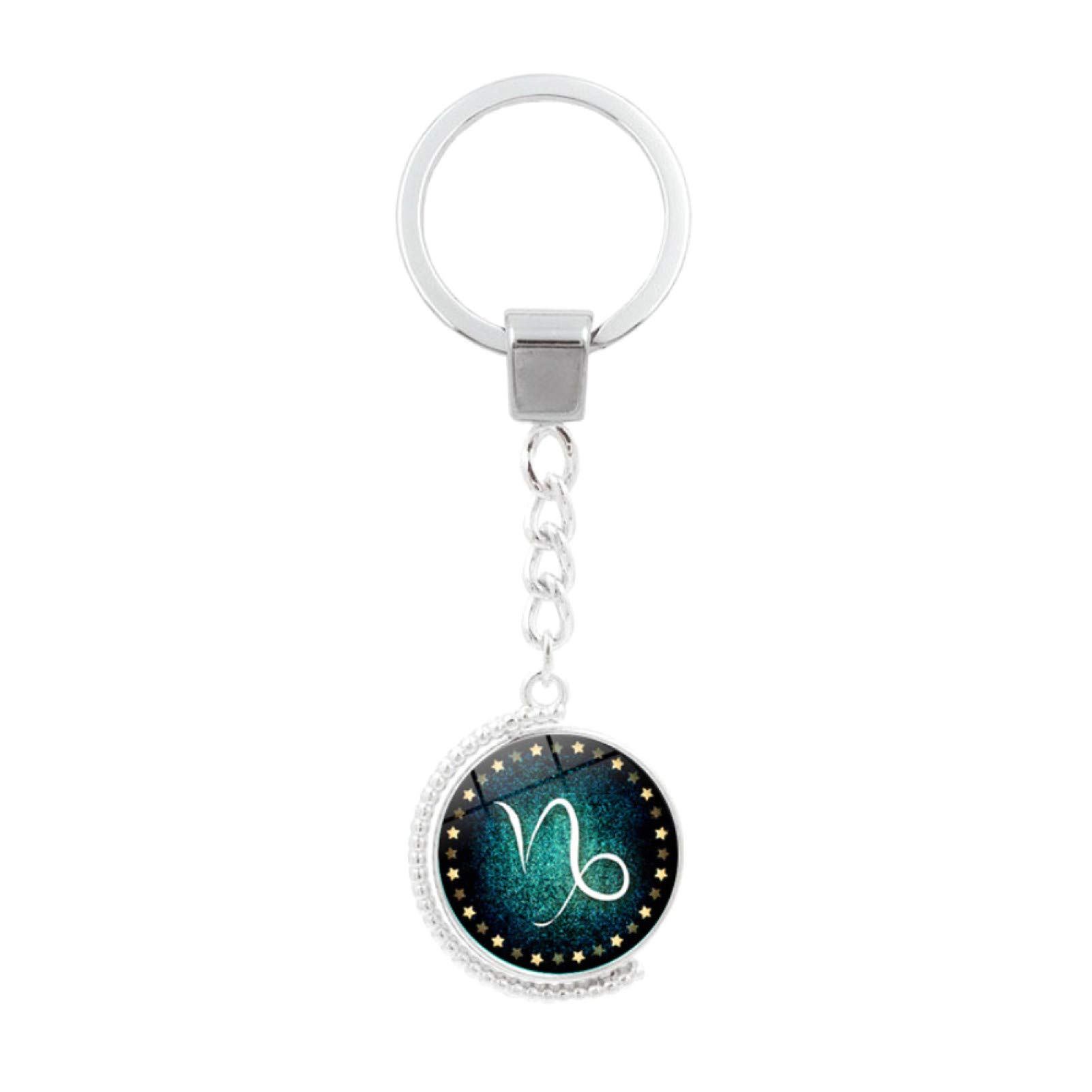 12 Constellations Double-Sided Rotatable Glass Cabochon Pendant Keychain - Zodiac Key Ring for Women & Men - Perfect for Car Keys, Gifts, and Daily Accessories