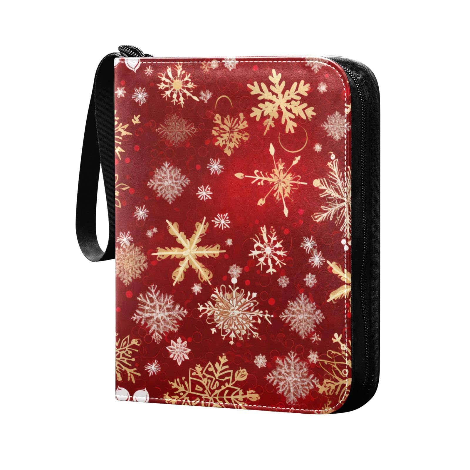 Christmas Winter Snowflake Red 4-Pocket Trading Card Binder with 50 Sleeves - 400 Card Capacity 3-Ring Album for Collectors | Perfect for Pokemon, Yu-Gi-Oh, Magic Cards Storage & Display | Great Gift for Boys & Girls