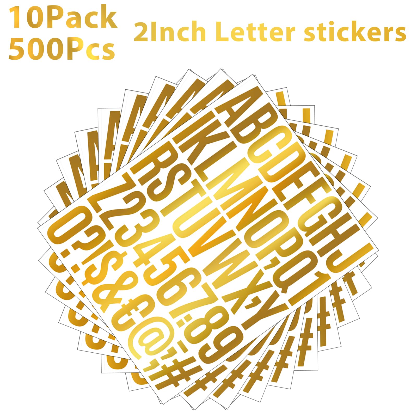 500 Pcs 2 Inch Gold Alphabet Stickers - 10 Sheets Large Self-Adhesive Vinyl Letter Stickers for School Projects, Classroom Bulletin Boards, Kids Crafts, Mailbox Decor & DIY Scrapbooking - Perfect for Teachers, Students and Craft Enthusiasts