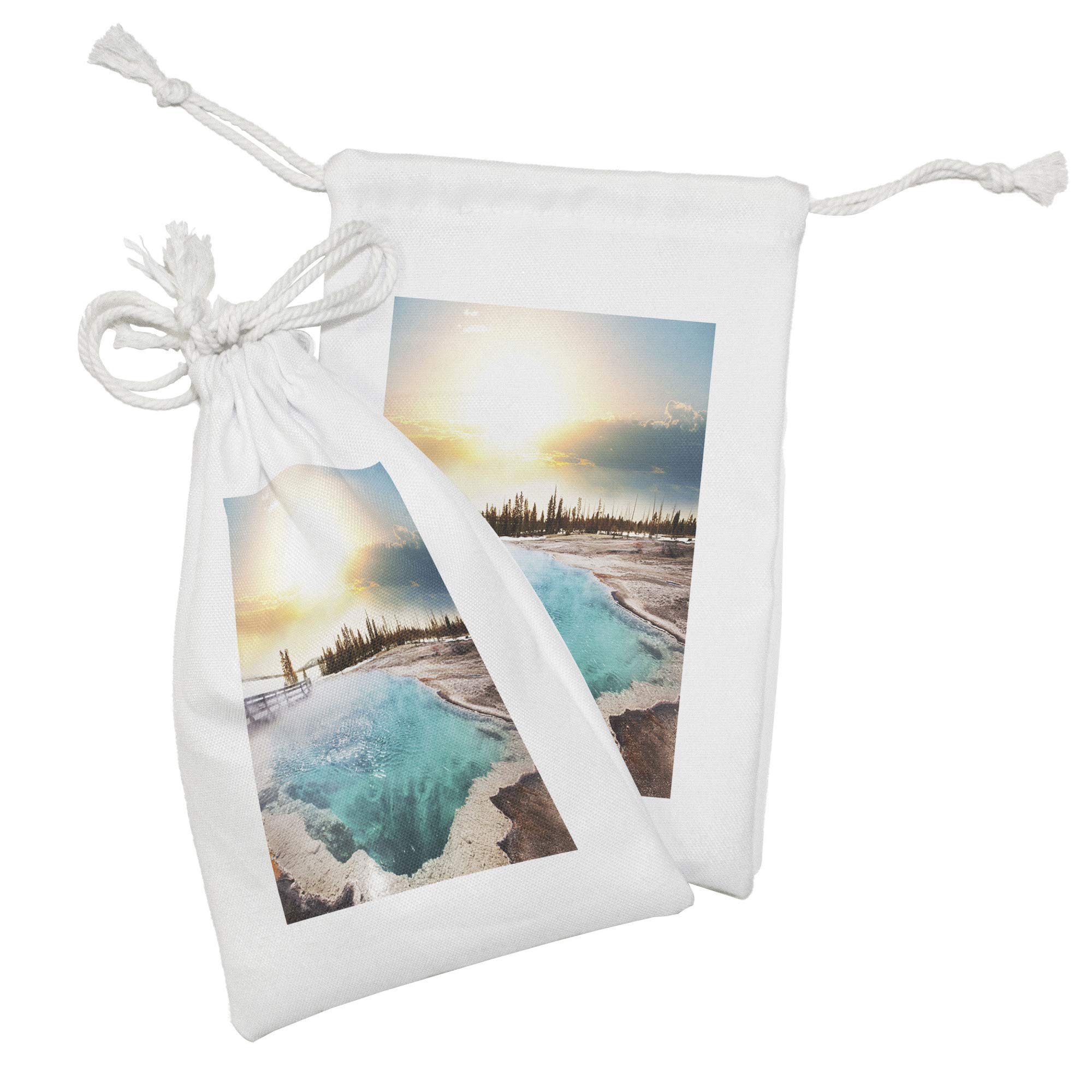 Ambesonne Yellowstone Fabric Pouch Set of 2 - Hot Springs Nature Design Drawstring Bags for Toiletries, Travel Accessories & Party Favors (9