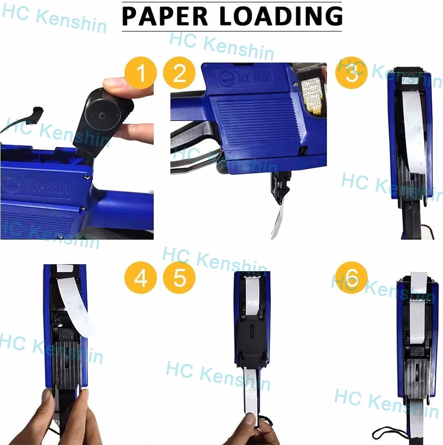 HC Kenshin MX6600 2-Line 20-Bit Price Label Gun - Sticker Maker Machine with 5 Label Rolls & 3 Red Ink Cartridges - Perfect for Retail, Warehouse, and Supermarket Pricing