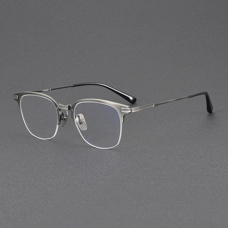 Stylish Unisex Black Titanium Semi-Rimmed Square Eyeglasses 42424 - Perfect for Work, Reading & Fashion