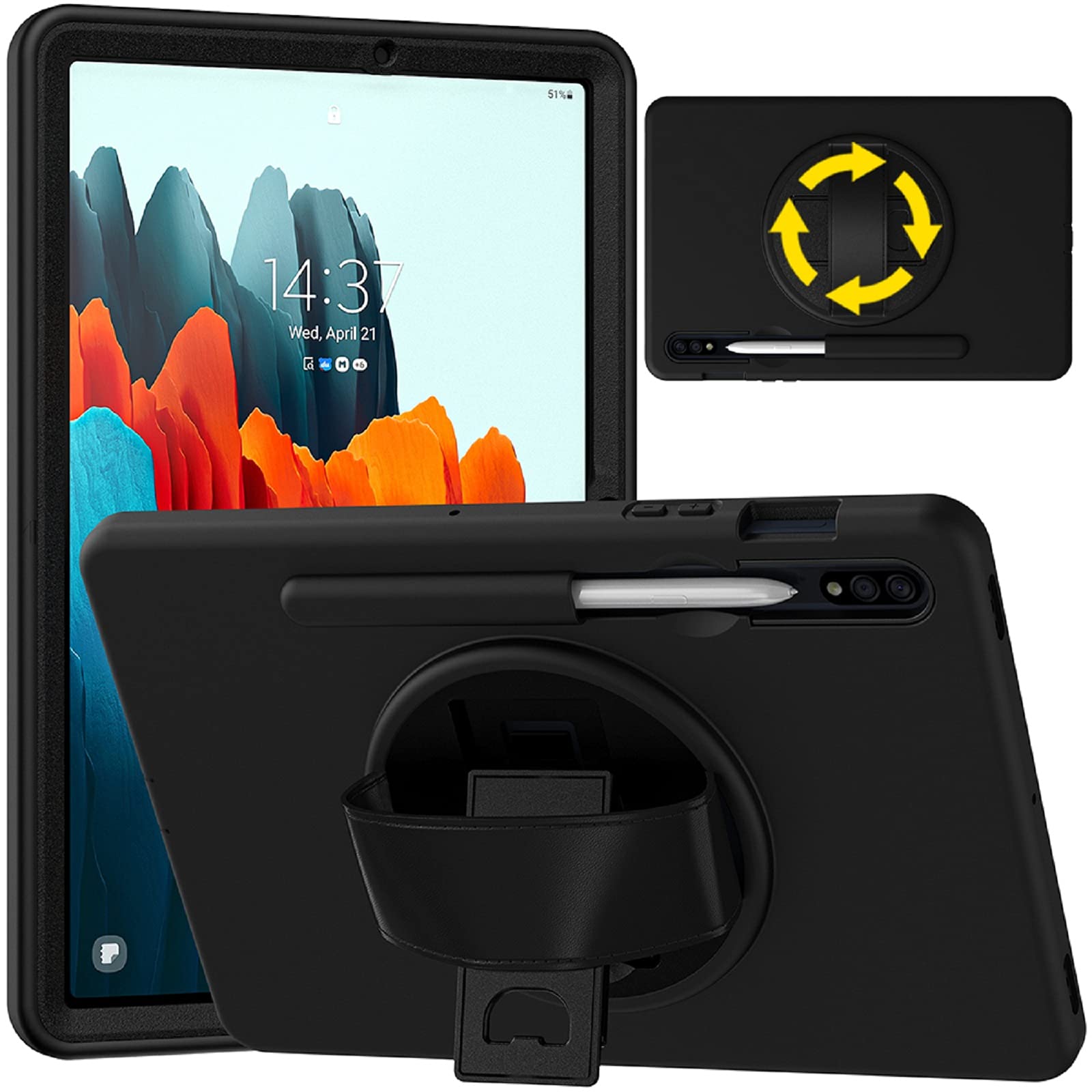 Premium Samsung Galaxy Tab S8/S7 11 Inch Case (2022/2020 Models SM-X700/X706/T870/T875/T876) - Shockproof Cover with Built-in Screen Protector, Hand Strap, S Pen Holder & Adjustable Kickstand - Perfect for Work, Travel & Entertainment (Black)