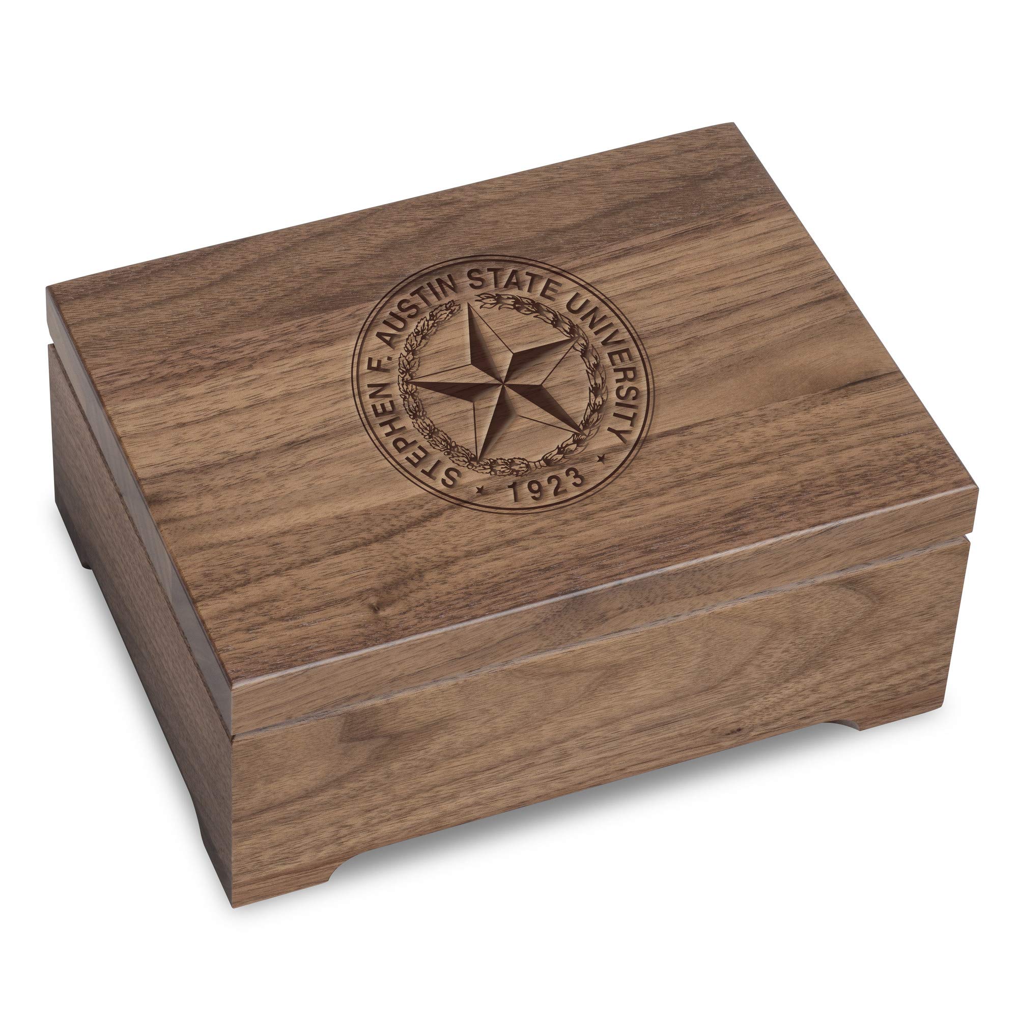 Solid Walnut Wood Desk Organizer Box - Handcrafted M. LA HART SFASU Office Storage Box for Pens, Notebooks & Supplies - Perfect for Home Office, Study Desk & Workspace Organization