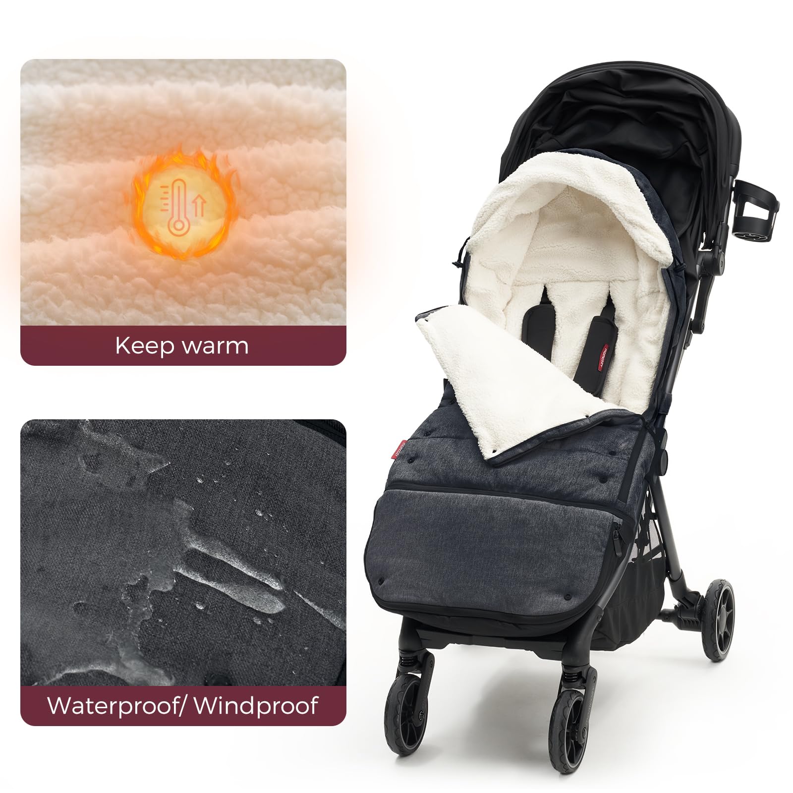 Momcozy Universal Stroller Footmuff - Weatherproof Winter Bunting Bag with Extendable Cover & Adjustable Buckle | Warm Baby Stroller Accessory for Cold Weather | Perfect for Winter Walks, Shopping Trips & Outdoor Adventures