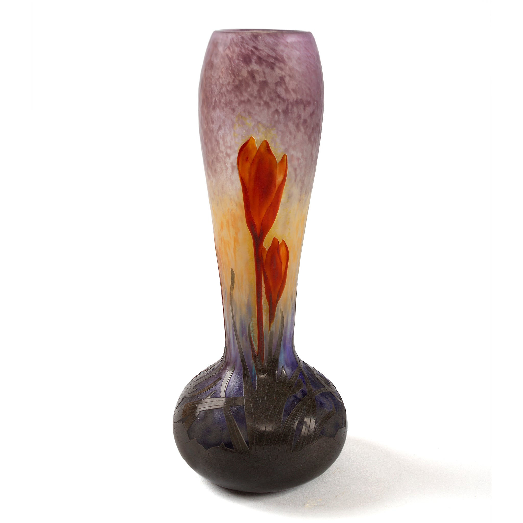 Vintage Daum Nancy Cameo & Martelé Glass Crocus Vase - Handcrafted French Art Nouveau Floral Decor for Home, Wedding Centerpiece, Collector's Display