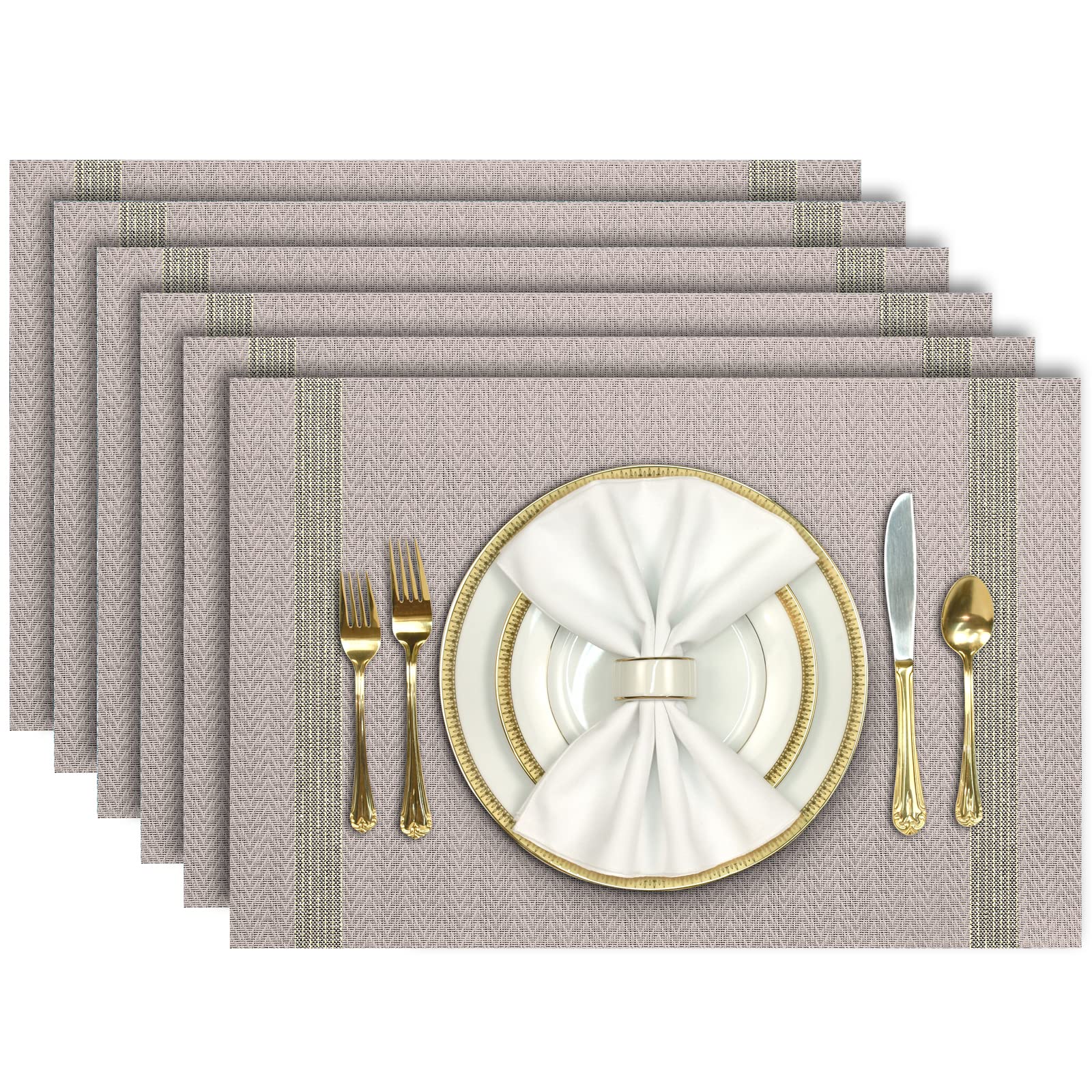 Aofmee Set of 6 Heat-Resistant PVC Placemats - Non-Slip, Stain-Resistant & Washable Vinyl Table Mats for Dining & Kitchen - Perfect for Everyday Meals, Dinner Parties & Holiday Gatherings