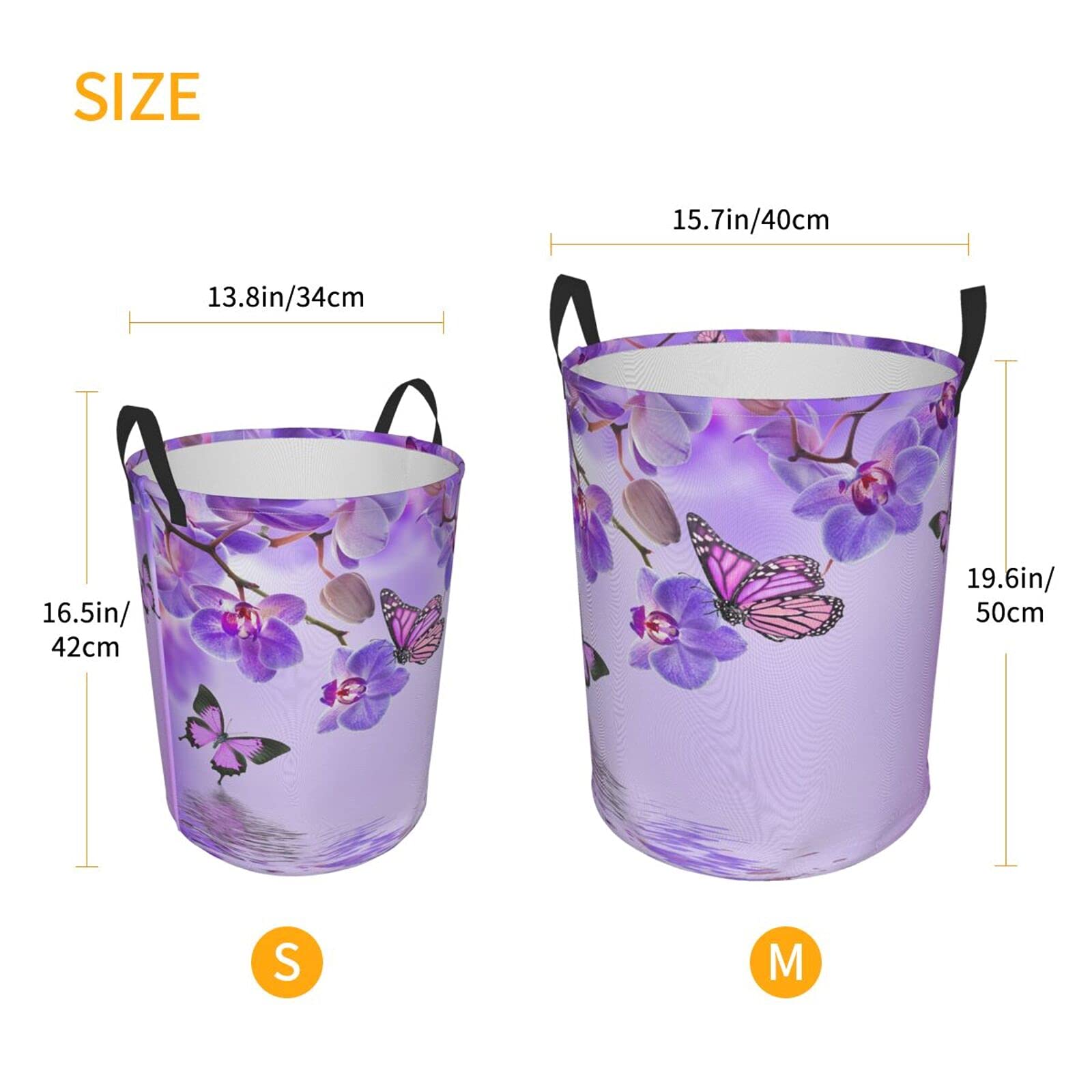 Purple Butterfly Floral Collapsible Laundry Basket with Handles - Waterproof Fabric Hamper for Clothes, Toys & Bathroom Storage - Foldable Organizer Bin for Dirty Laundry, Bedroom & Dorm Room Use
